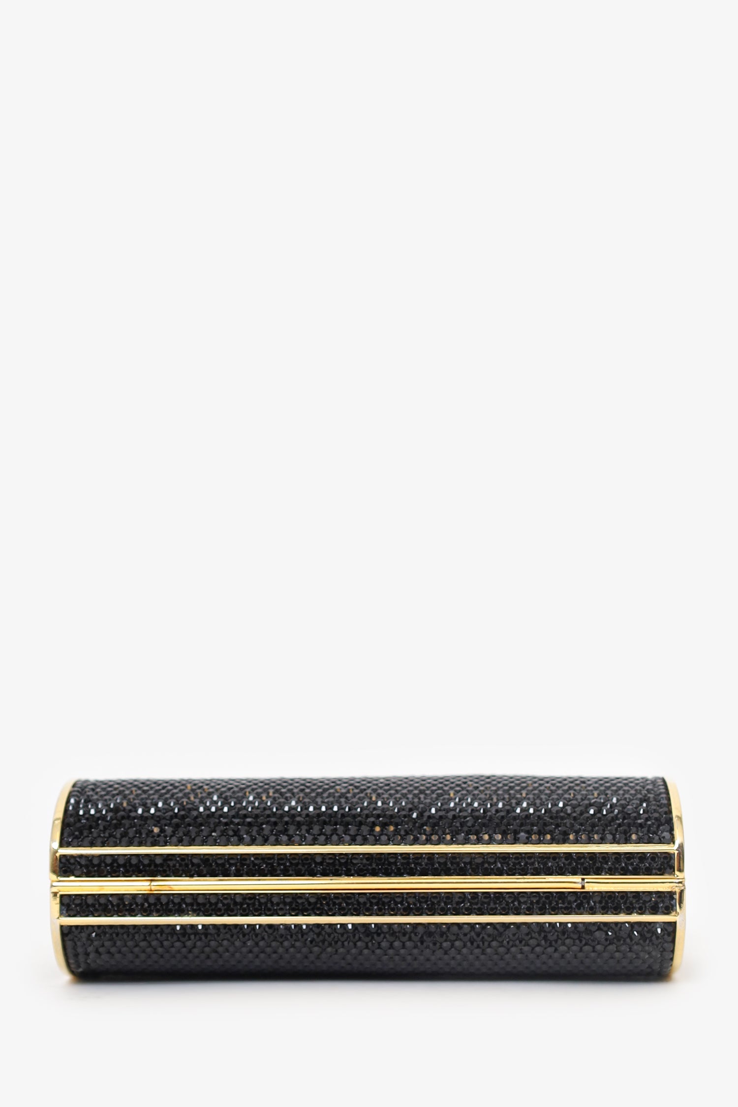 Judith Leiber Black/Gold Crystal Rectangular Clutch on Chain