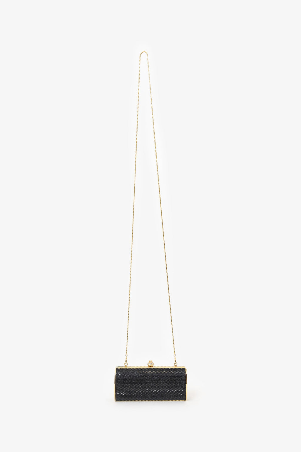 Judith Leiber Black/Gold Crystal Rectangular Clutch on Chain