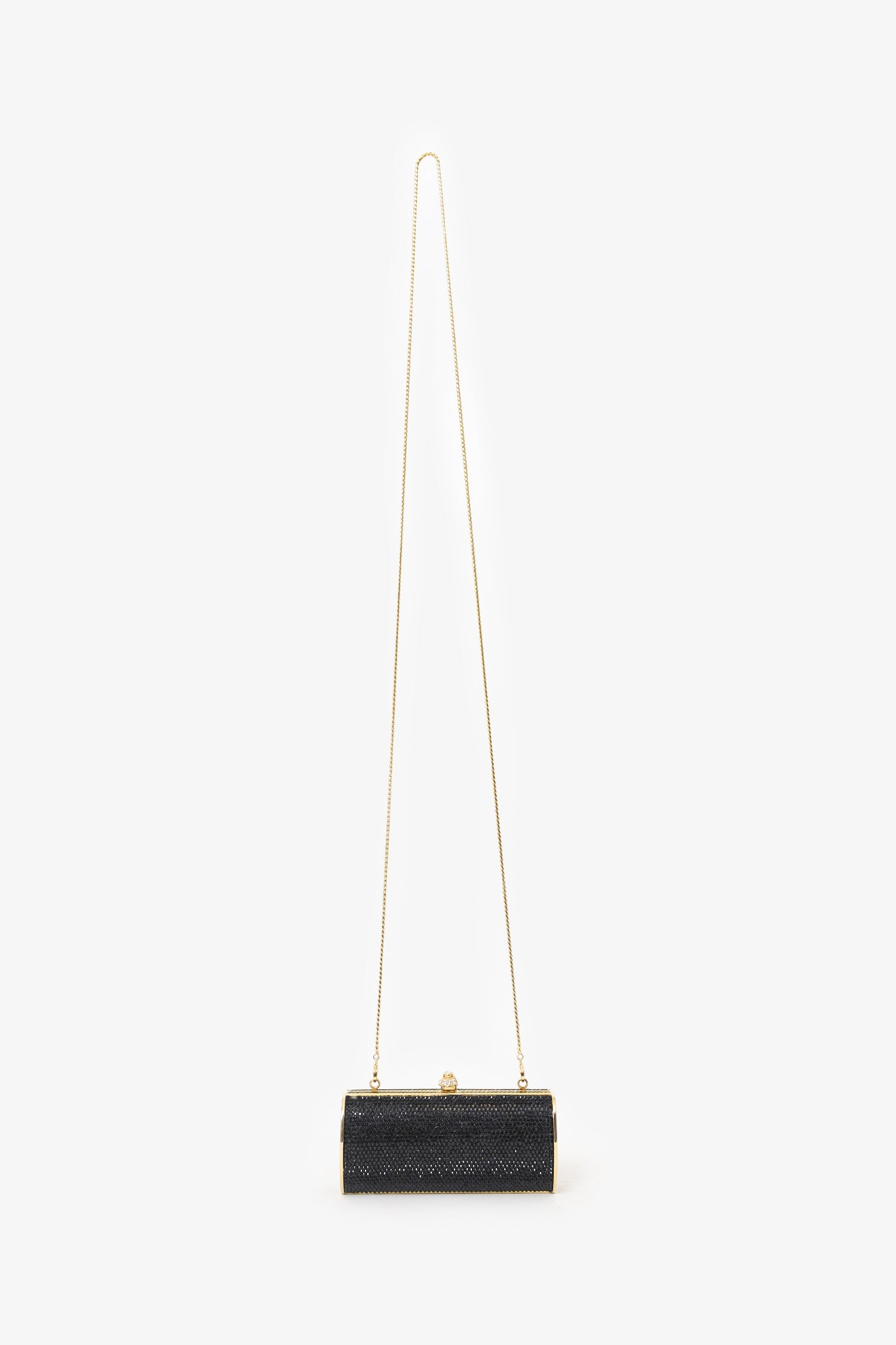 Judith Leiber Black/Gold Crystal Rectangular Clutch on Chain