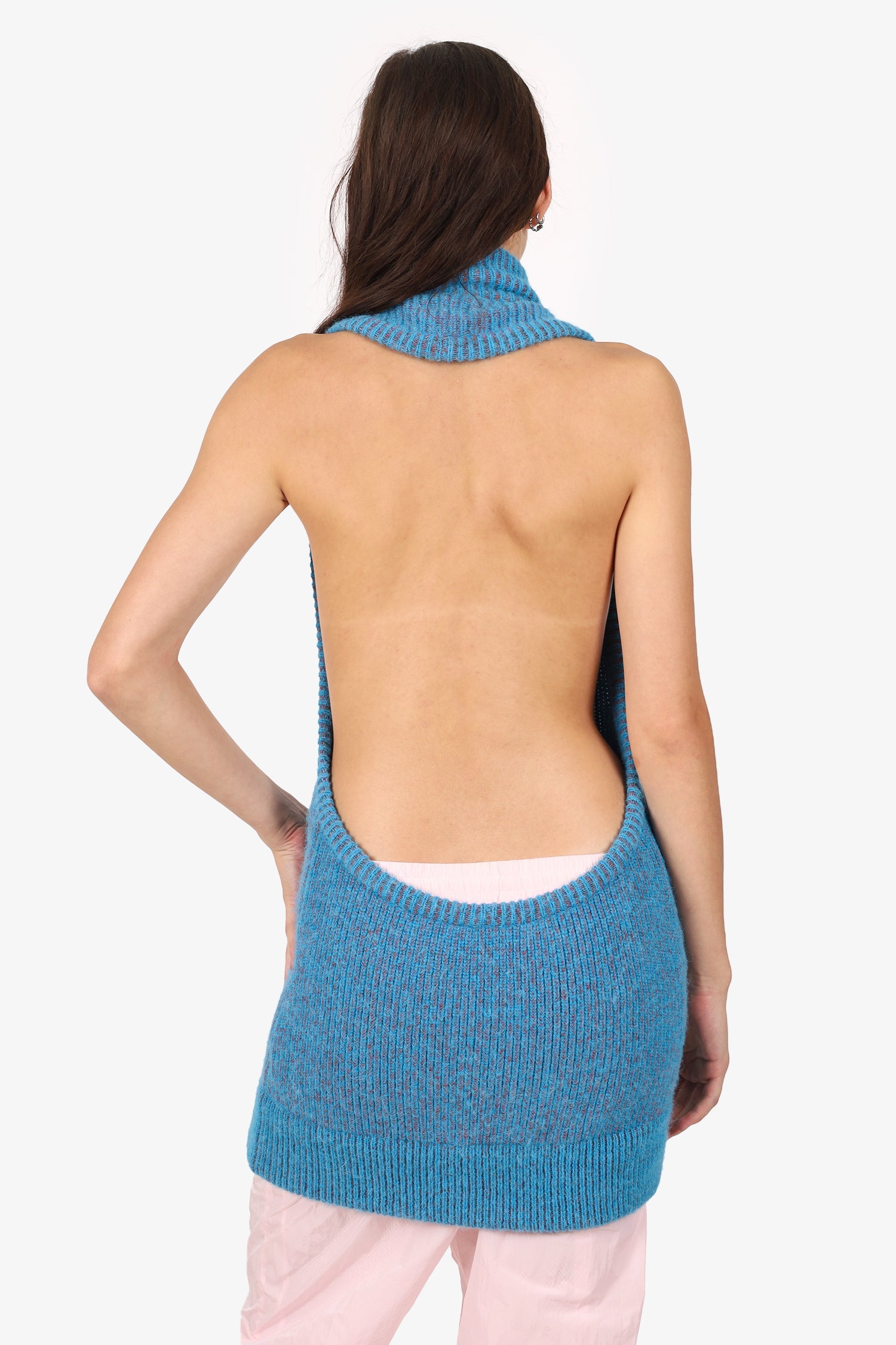 MM6 Maison Margiela Blue Knit Open-back Zip-up Sleeveless Sweater Size M