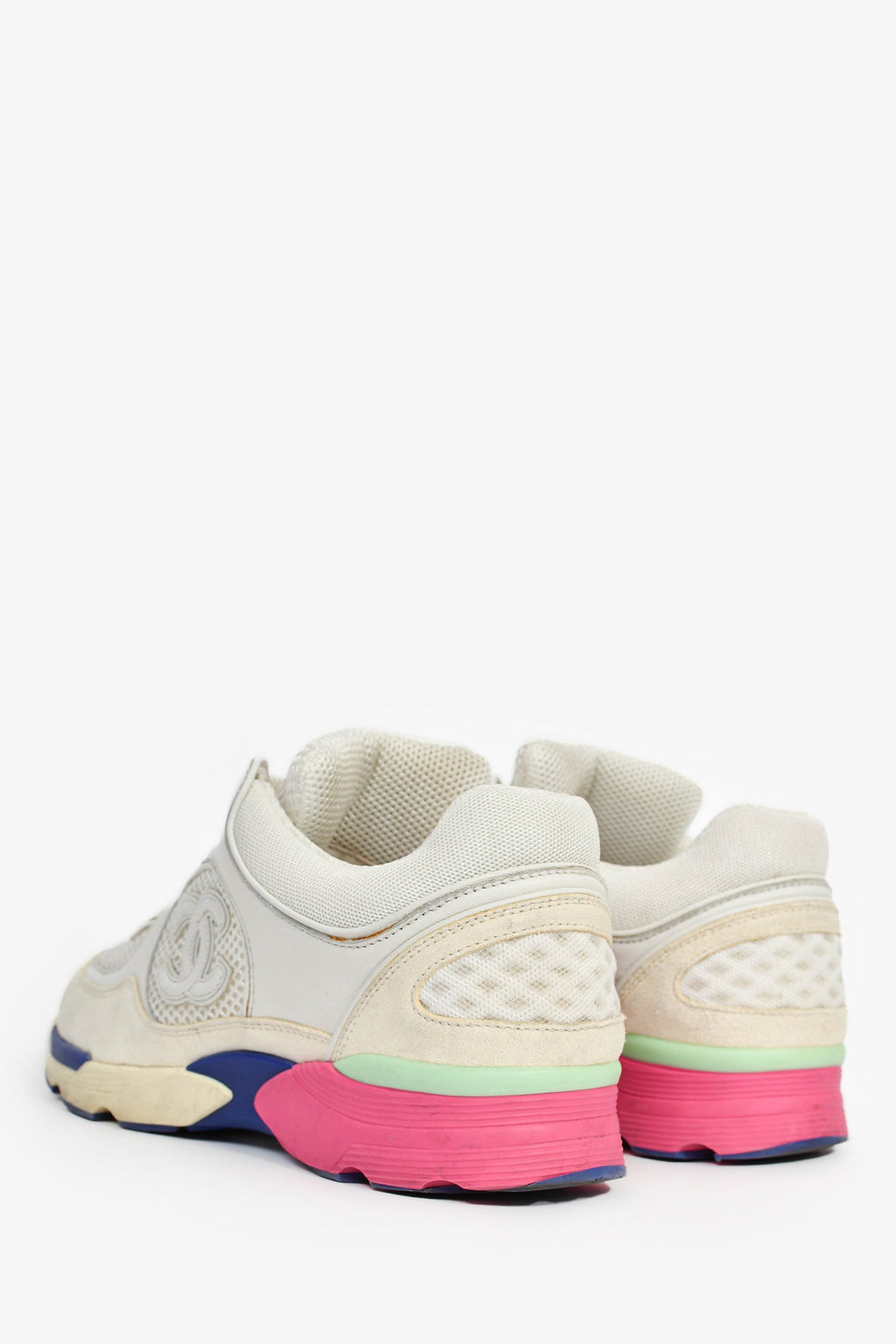 Pre-Loved Chanel™ White/Multicolour Mesh CC Logo Sneakers Size 37