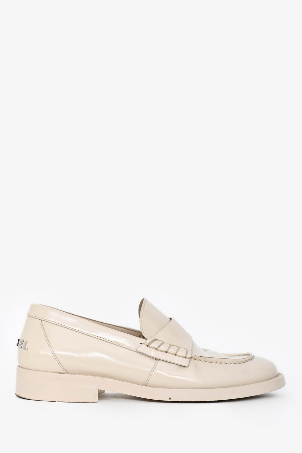 Pre-Loved Chanel™ Ivory Brushed Leather Logo Loafers Size 35.5