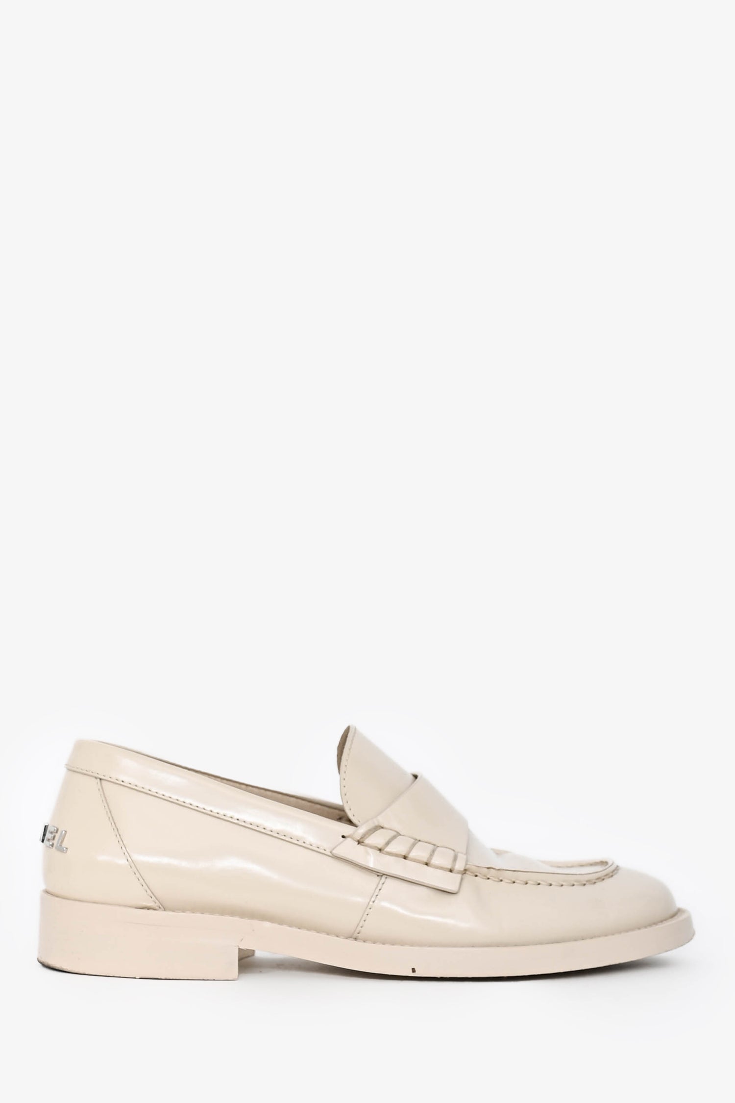 Pre-Loved Chanel™ Ivory Brushed Leather Logo Loafers Size 35.5