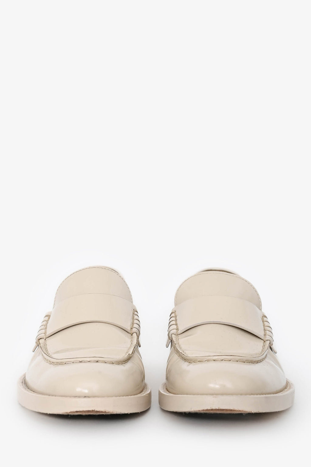 Pre-Loved Chanel™ Ivory Brushed Leather Logo Loafers Size 35.5
