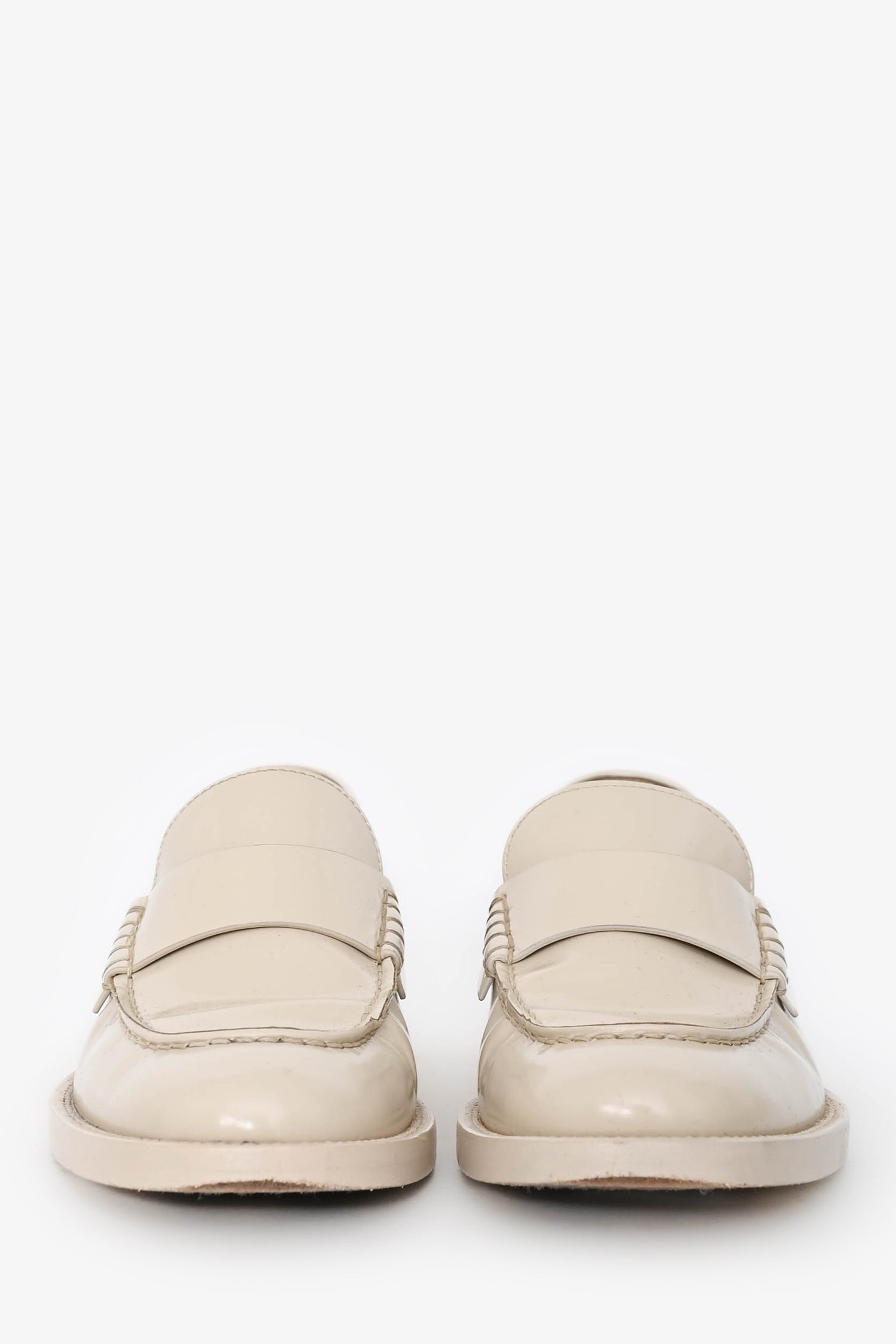 Pre-Loved Chanel™ Ivory Brushed Leather Logo Loafers Size 35.5