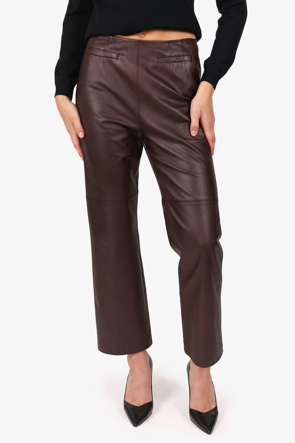 Oscar de la Renta Burgundy Leather Wide Leg Pants Size 8