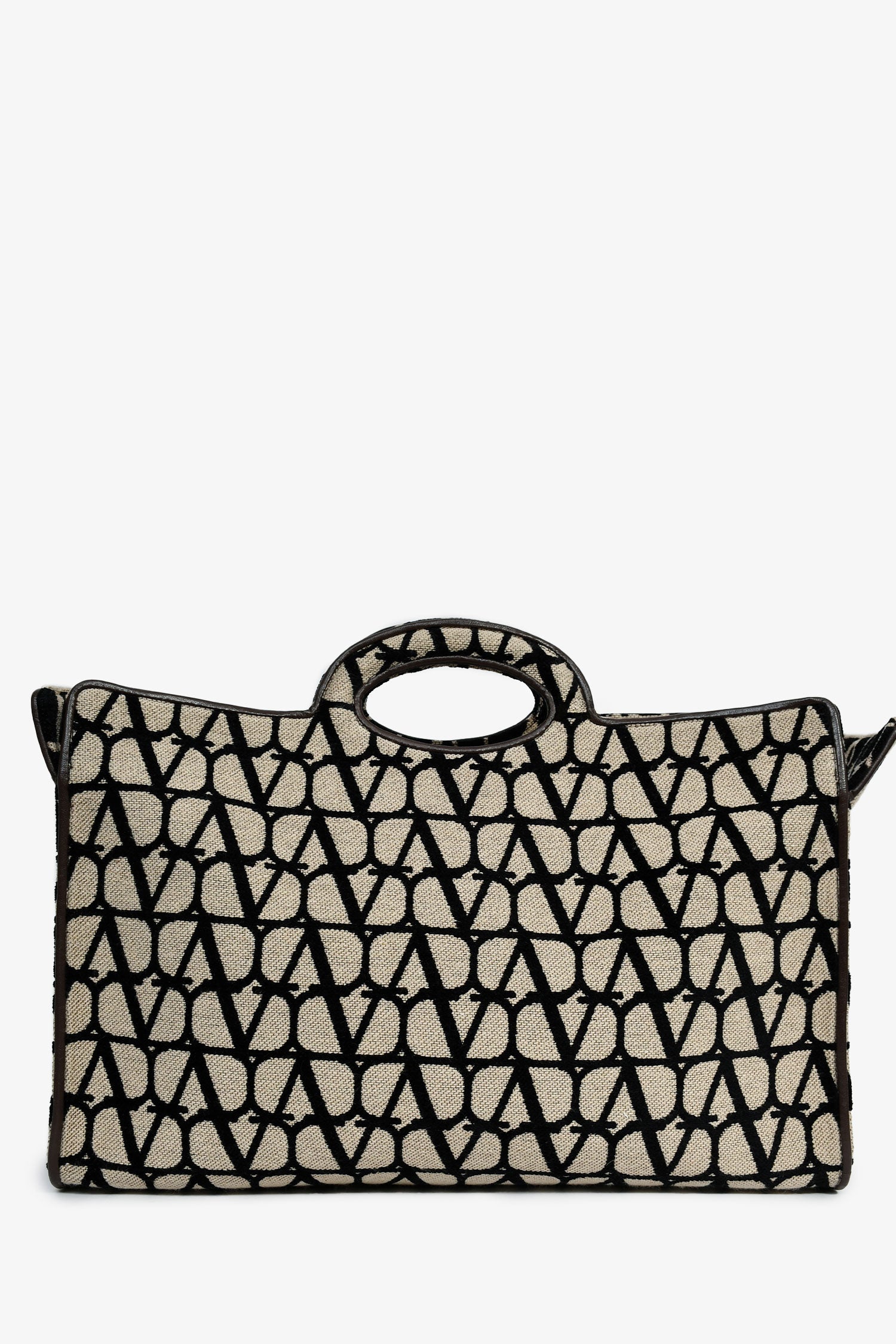 Valentino Brown/Black Canvas/Leather Trim Logo Tote Bag