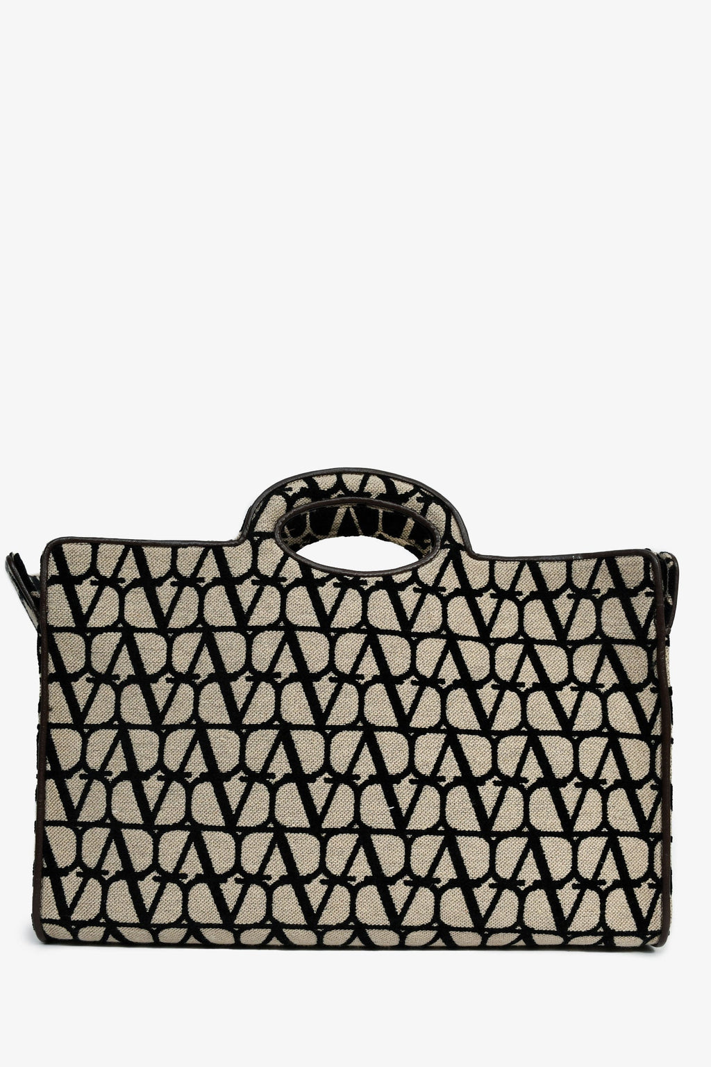 Valentino Brown/Black Canvas/Leather Trim Logo Tote Bag