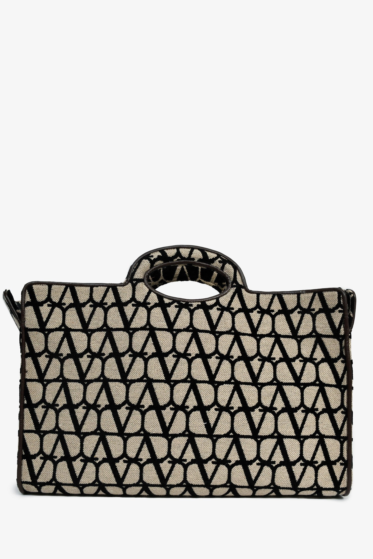 Valentino Brown/Black Canvas/Leather Trim Logo Tote Bag