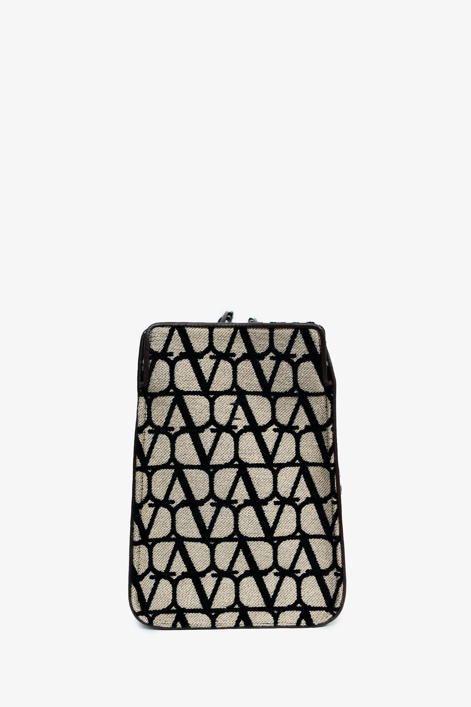 Valentino Brown/Black Canvas/Leather Trim Logo Tote Bag