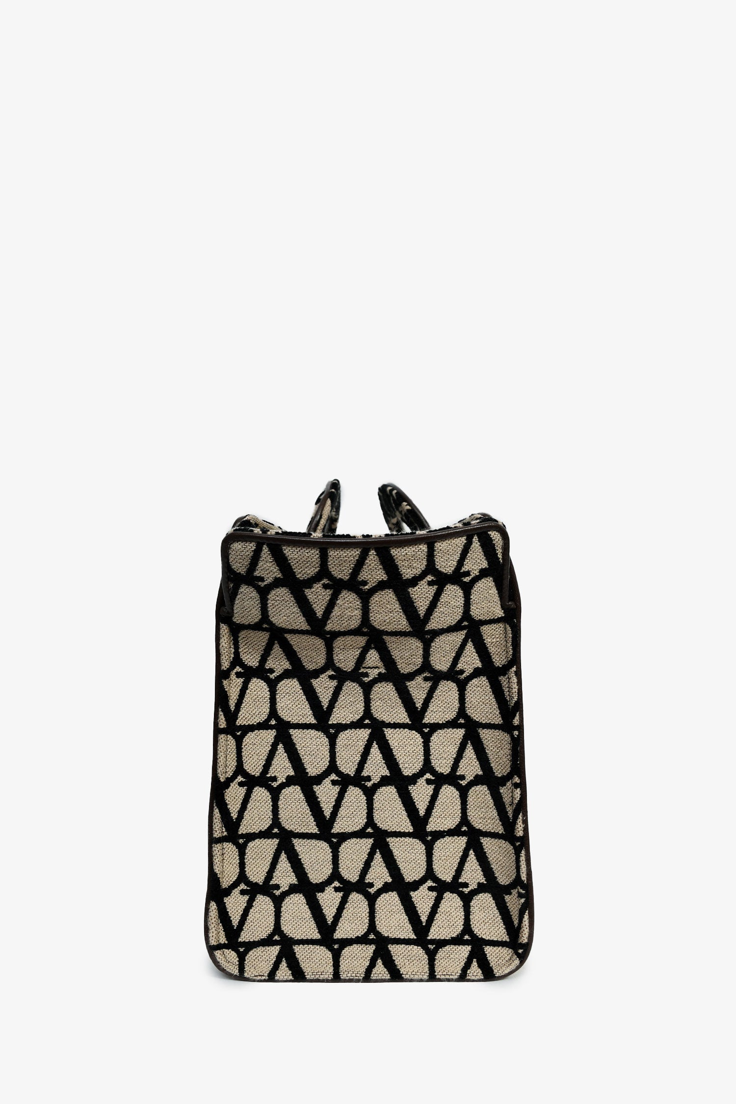 Valentino Brown/Black Canvas/Leather Trim Logo Tote Bag