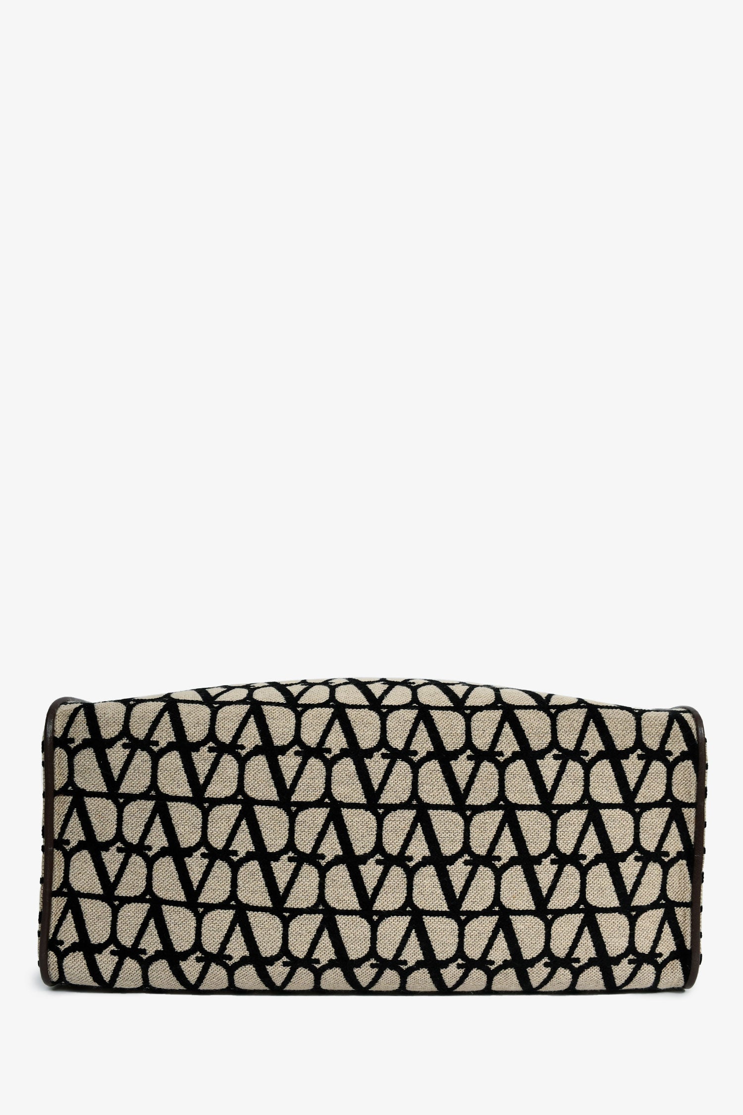 Valentino Brown/Black Canvas/Leather Trim Logo Tote Bag