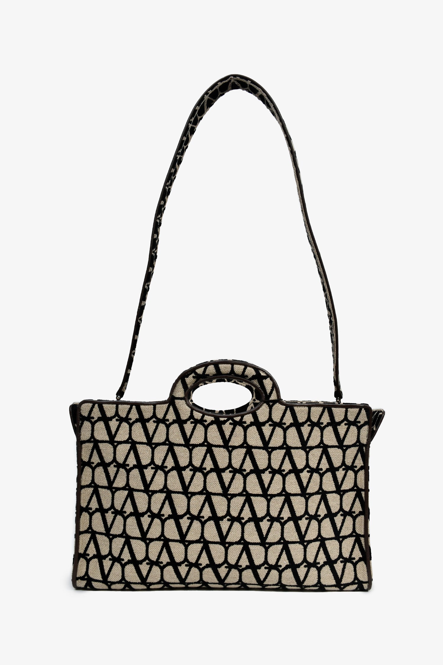 Valentino Brown/Black Canvas/Leather Trim Logo Tote Bag