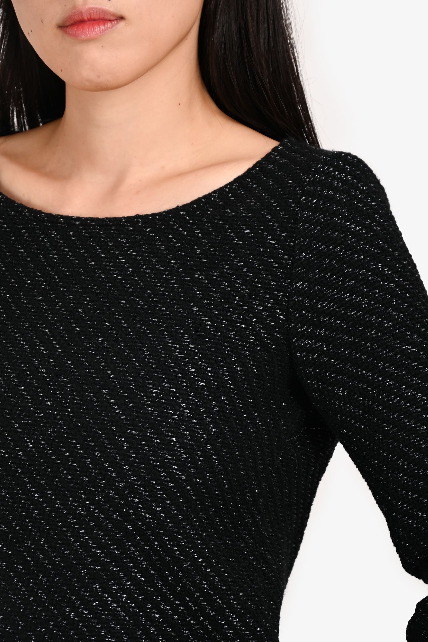Maje Black/Silver Tweed Fringe Sweater Size 1