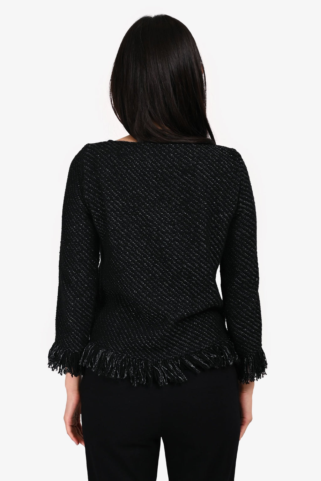 Maje Black/Silver Tweed Fringe Sweater Size 1