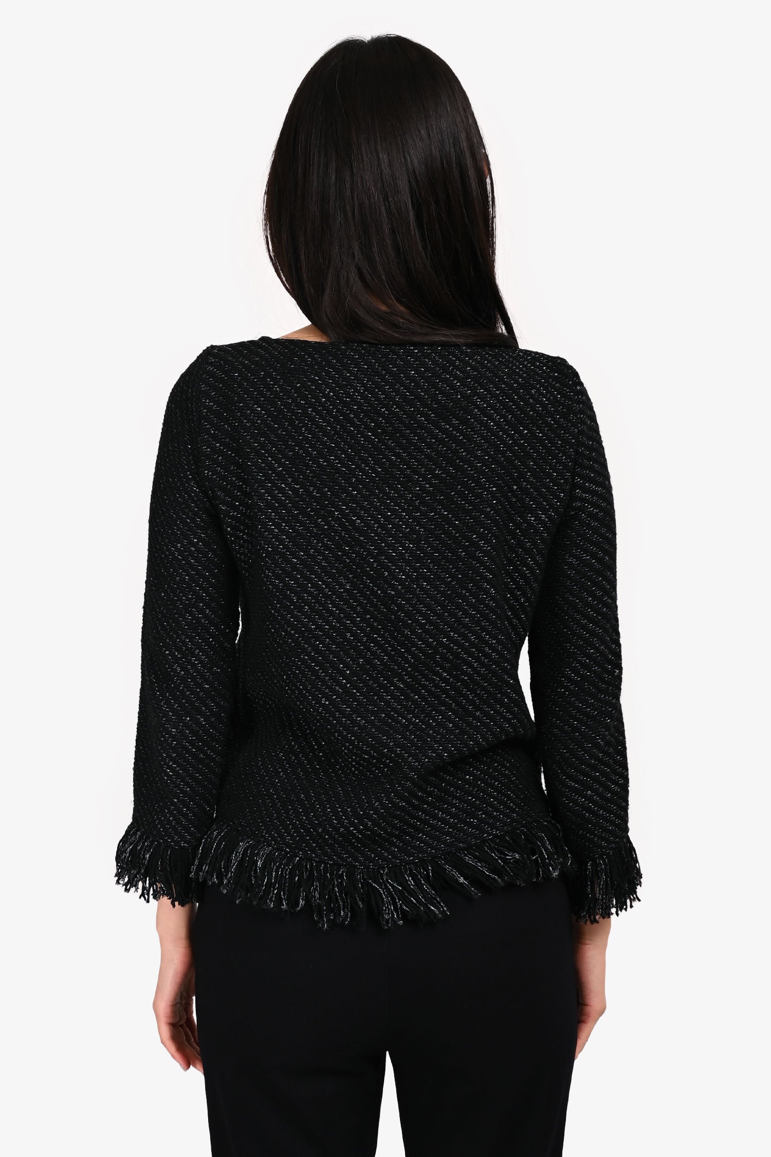 Maje Black/Silver Tweed Fringe Sweater Size 1