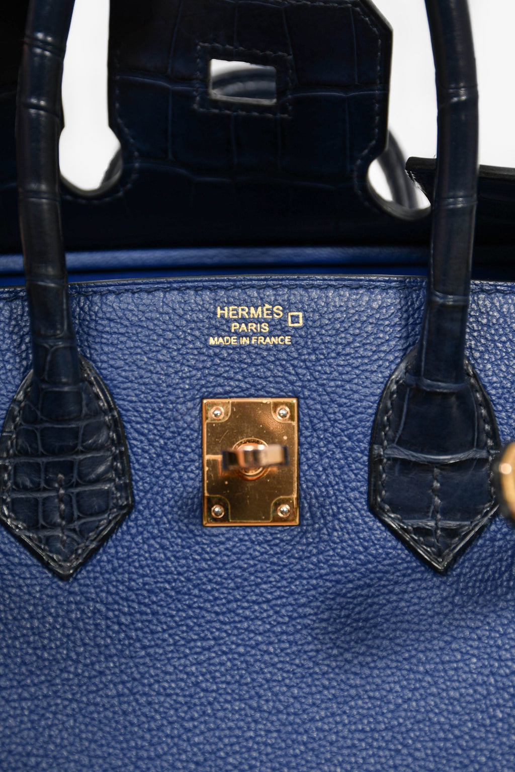 Hermès 2018 Blue Sapphire Taurillion Novillo And Blue Marine Matte Alligator Touch Birkin 25 RGHW