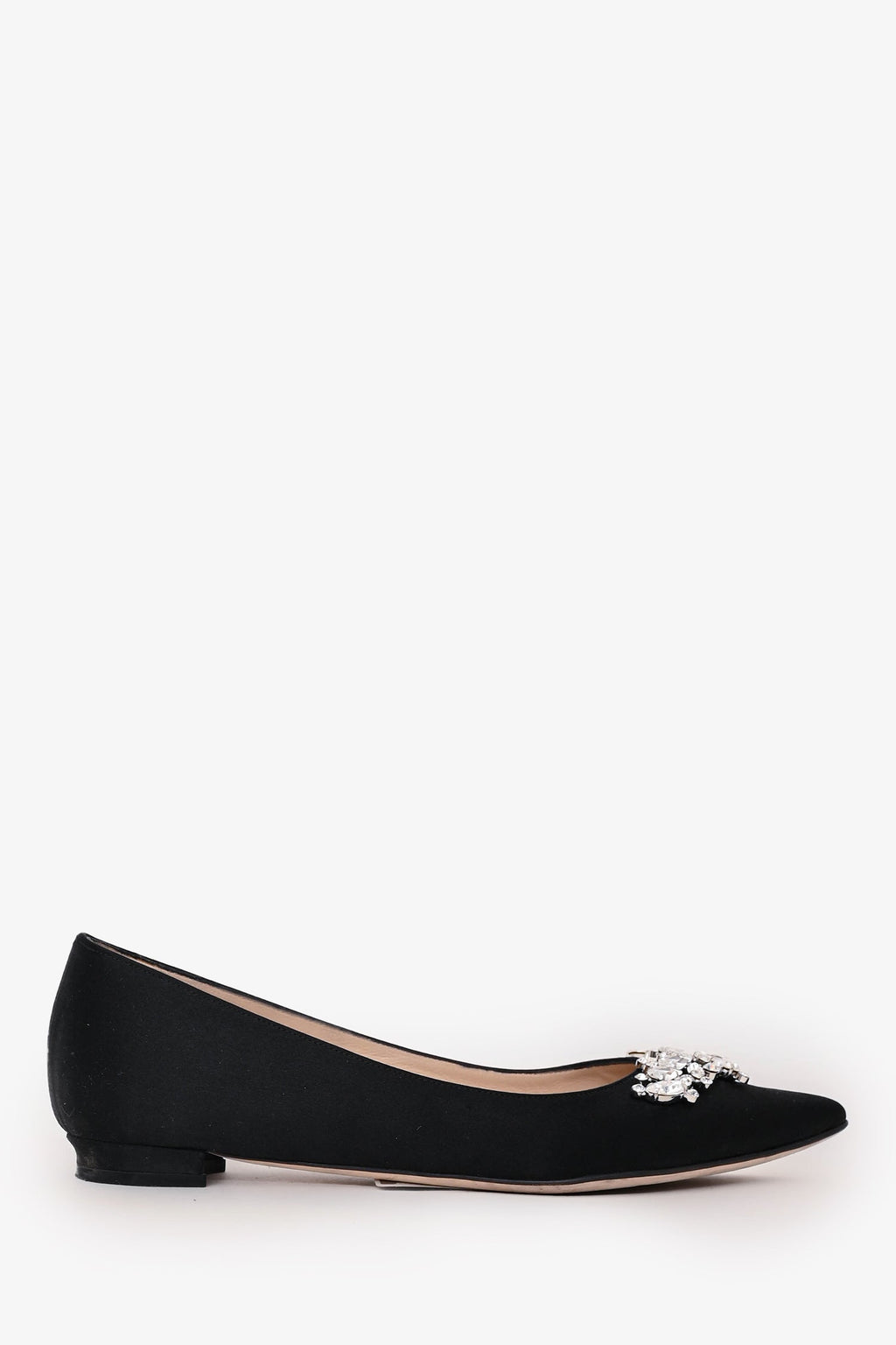 Manolo Blahnik Black Satin Crystal Embellished Flats Size 35.5
