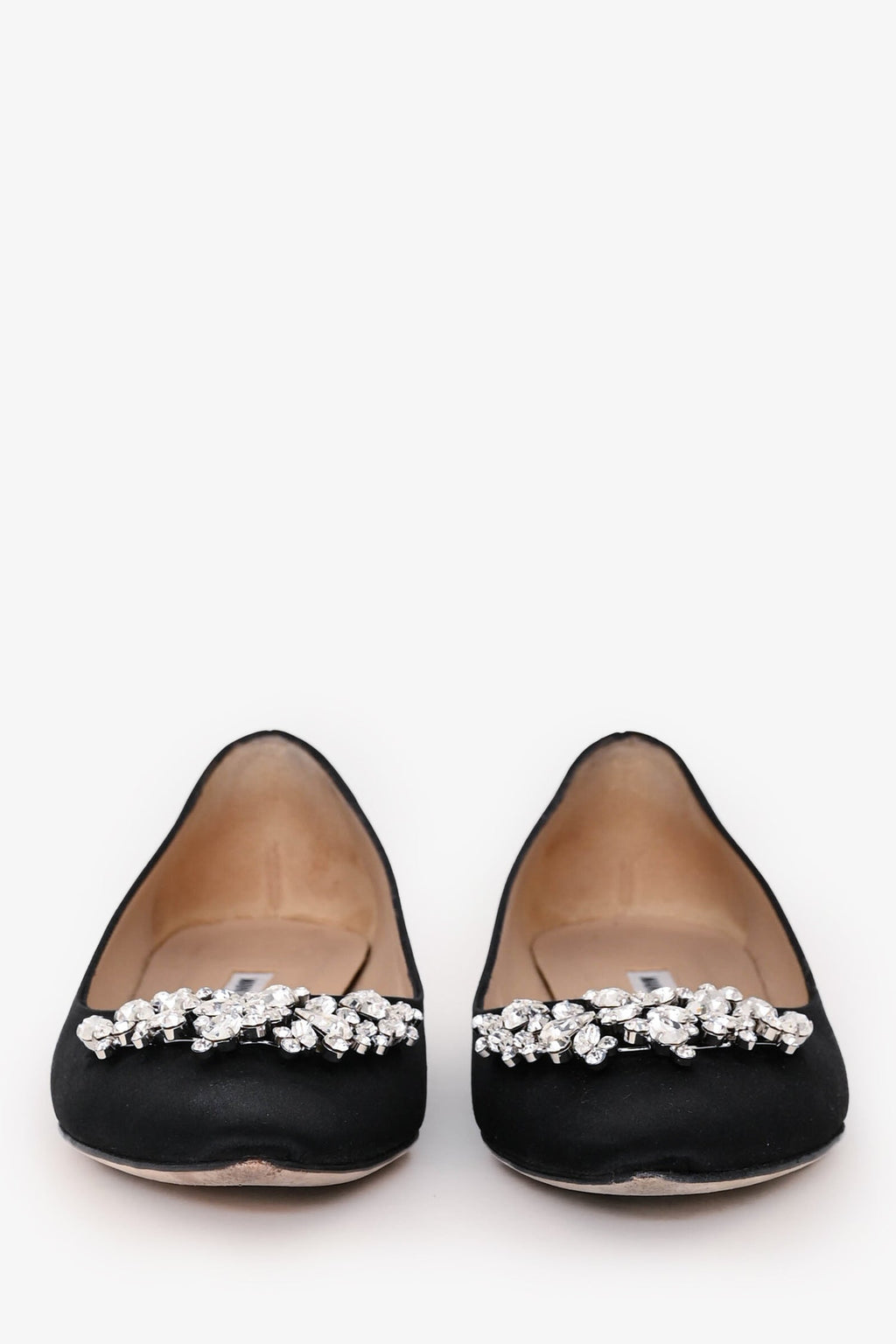 Manolo Blahnik Black Satin Crystal Embellished Flats Size 35.5