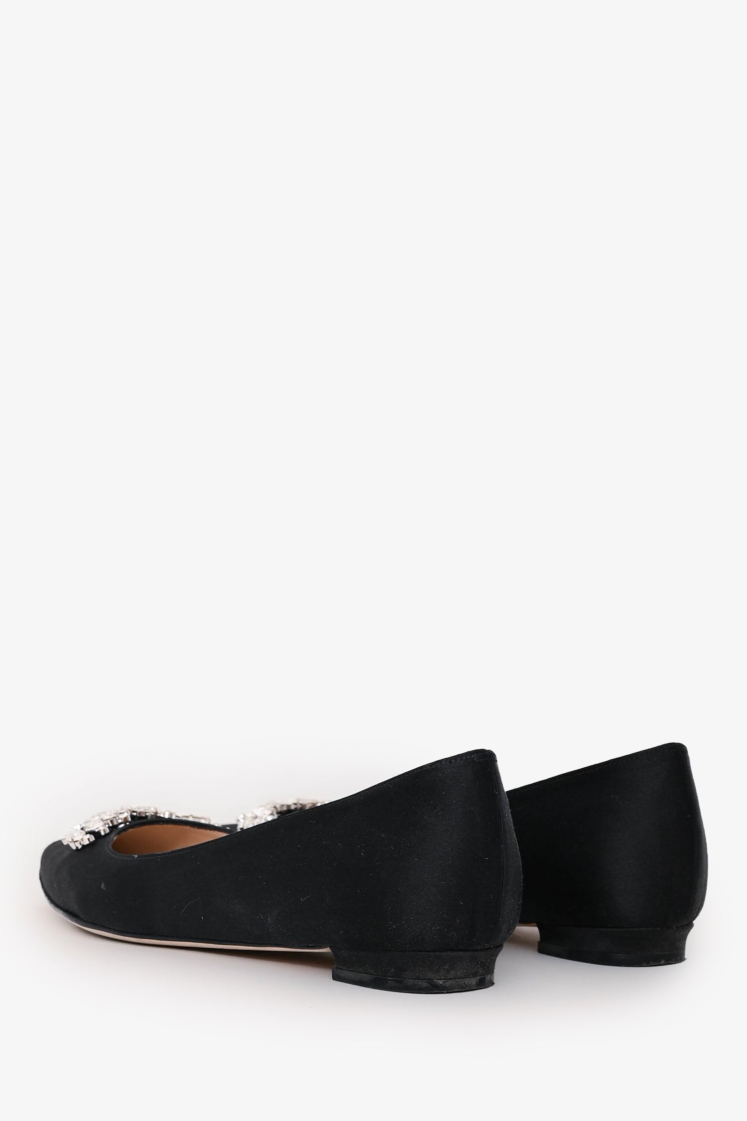 Manolo Blahnik Black Satin Crystal Embellished Flats Size 35.5