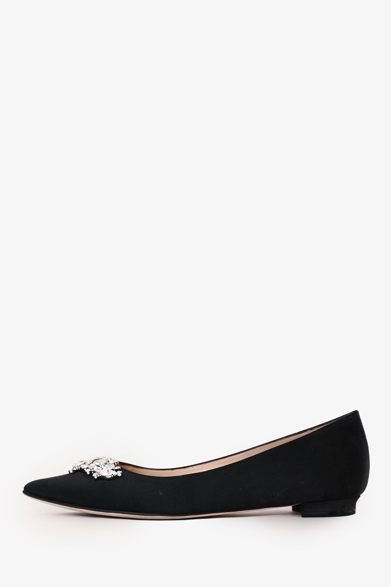 Manolo Blahnik Black Satin Crystal Embellished Flats Size 35.5