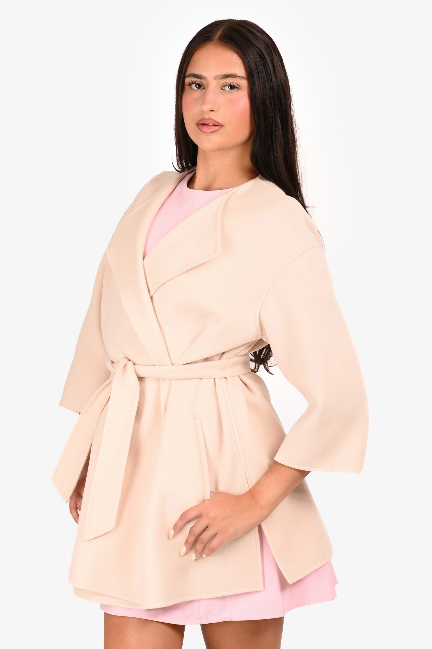 Weekend Max Mara Cream Wool Belted Coat Size 2 US