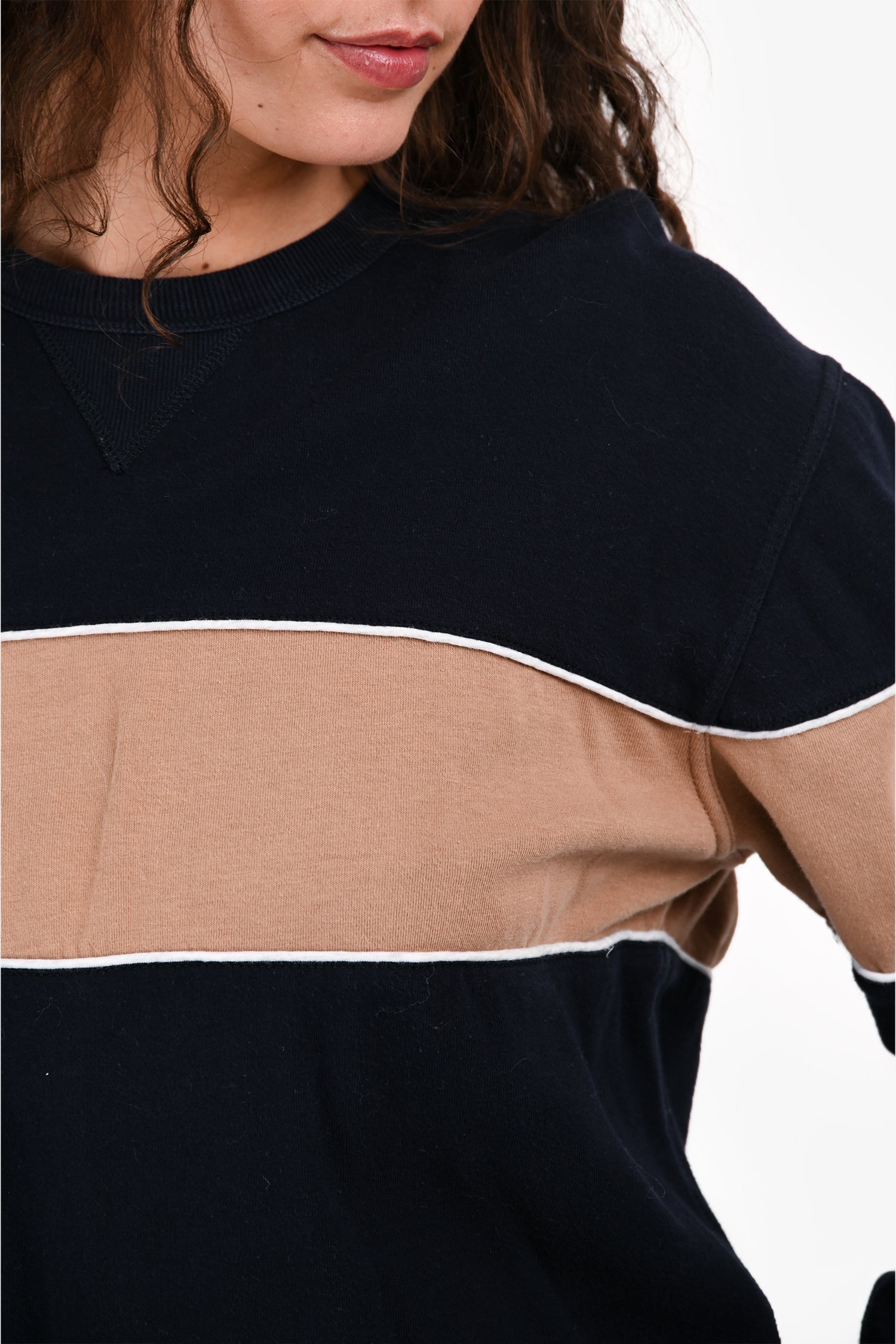 Brunello Cucinelli Navy/Brown Striped Cotton Sweatshirt Size M