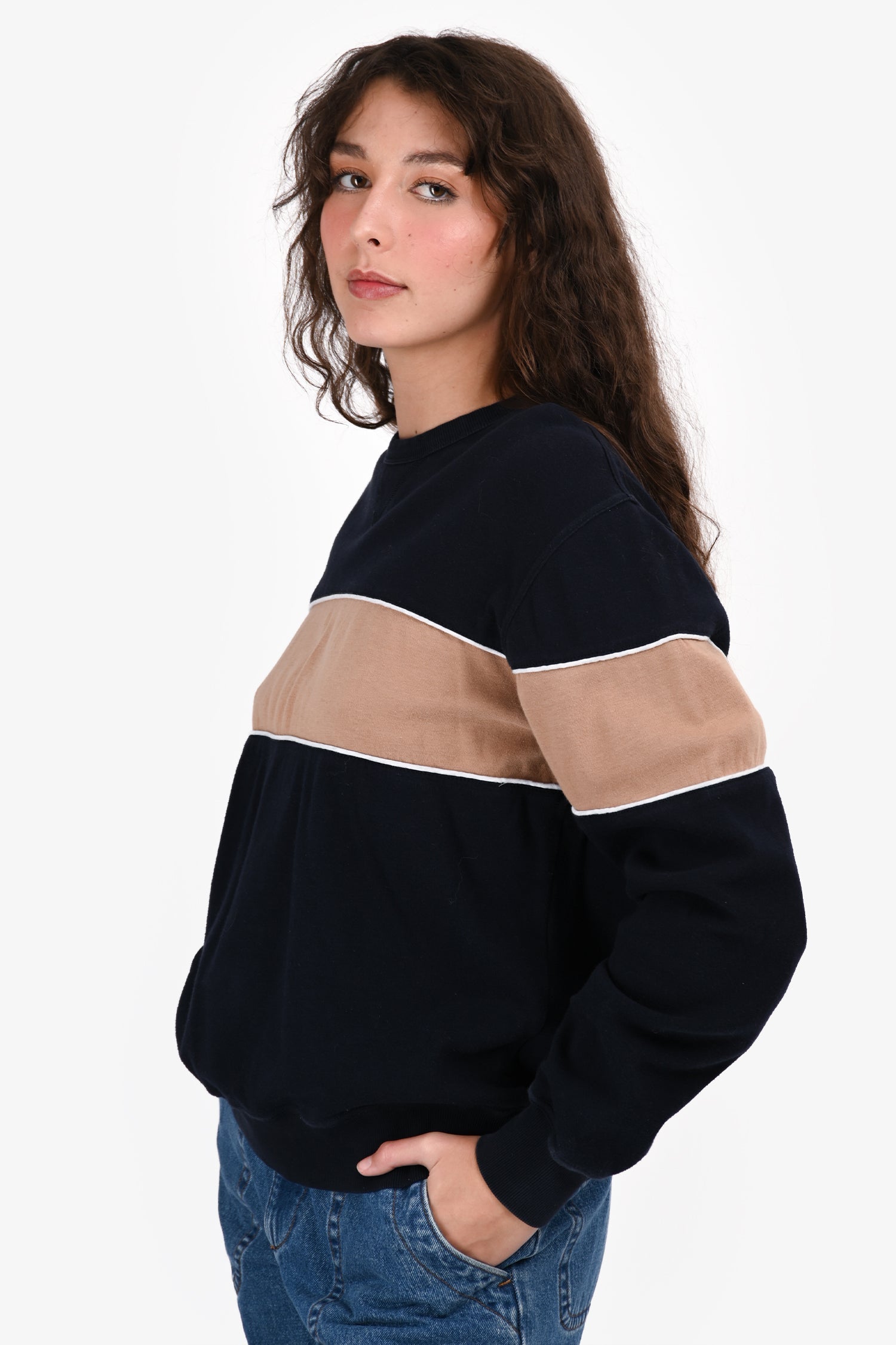 Brunello Cucinelli Navy/Brown Striped Cotton Sweatshirt Size M