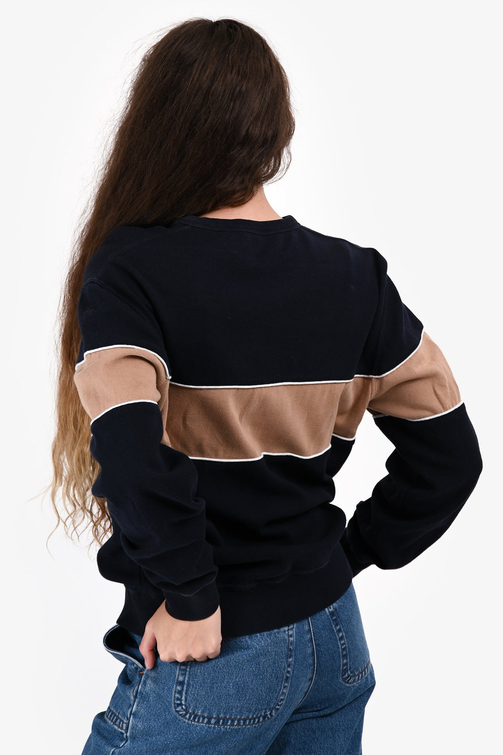 Brunello Cucinelli Navy/Brown Striped Cotton Sweatshirt Size M