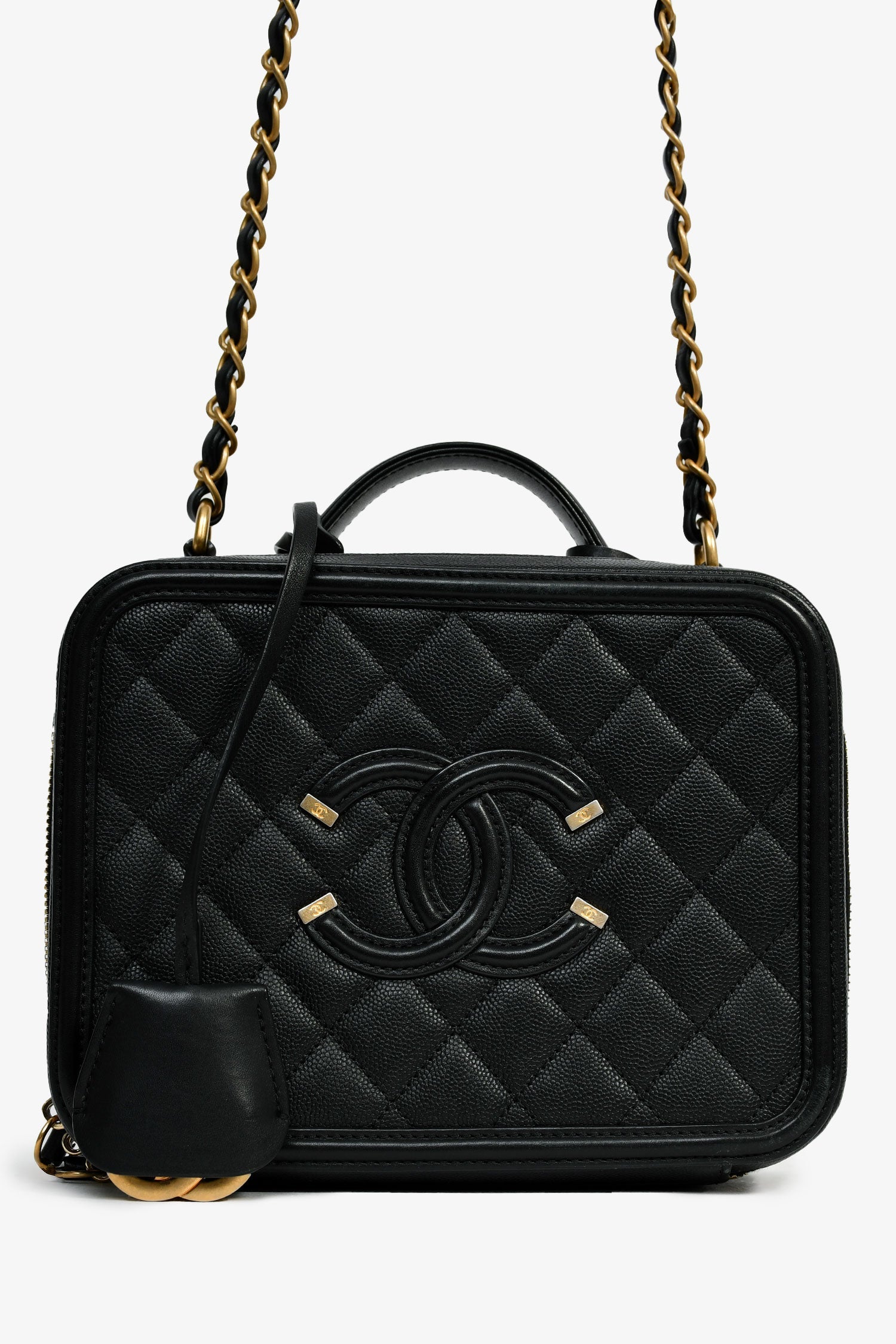 Pre-Loved Chanel™ 2018 Black Caviar Leather Filigree Medium Vanity Case Crossbody