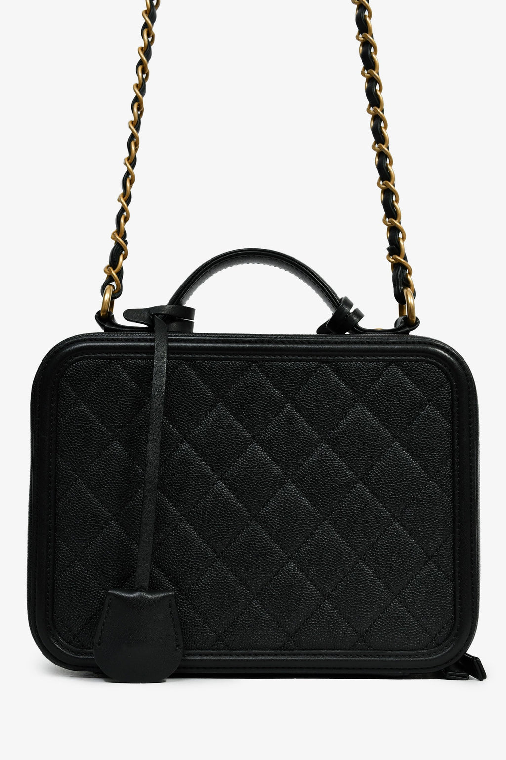 Pre-Loved Chanel™ 2018 Black Caviar Leather Filigree Medium Vanity Case Crossbody