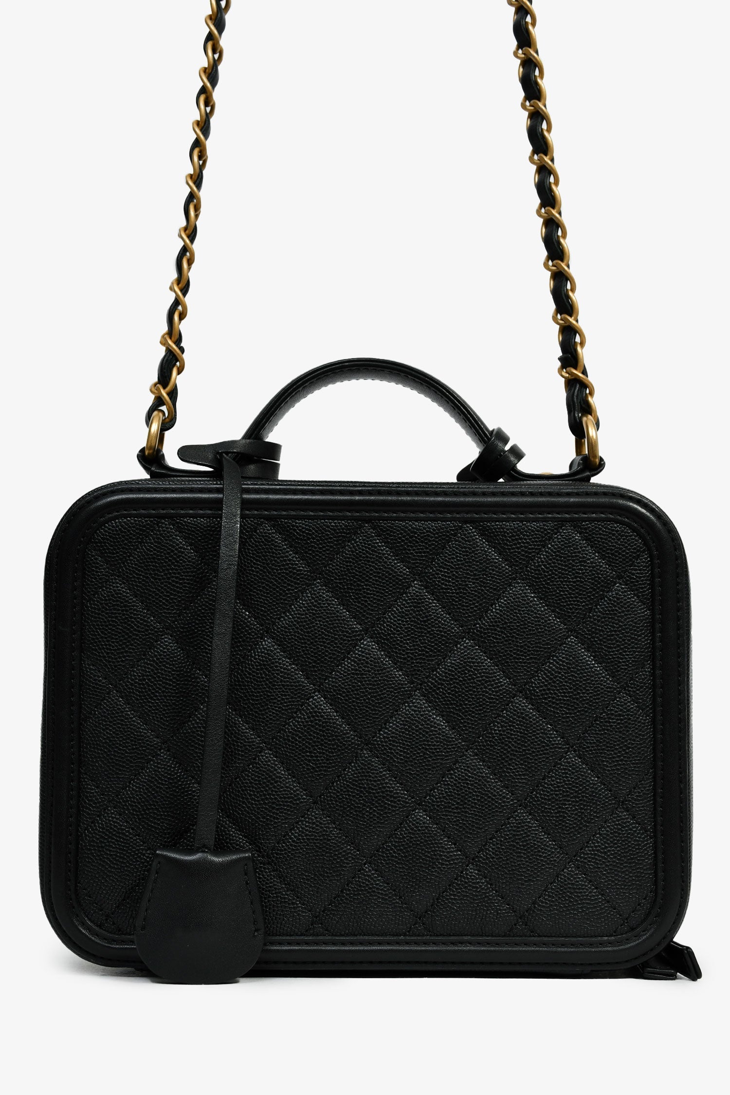Pre-Loved Chanel™ 2018 Black Caviar Leather Filigree Medium Vanity Case Crossbody