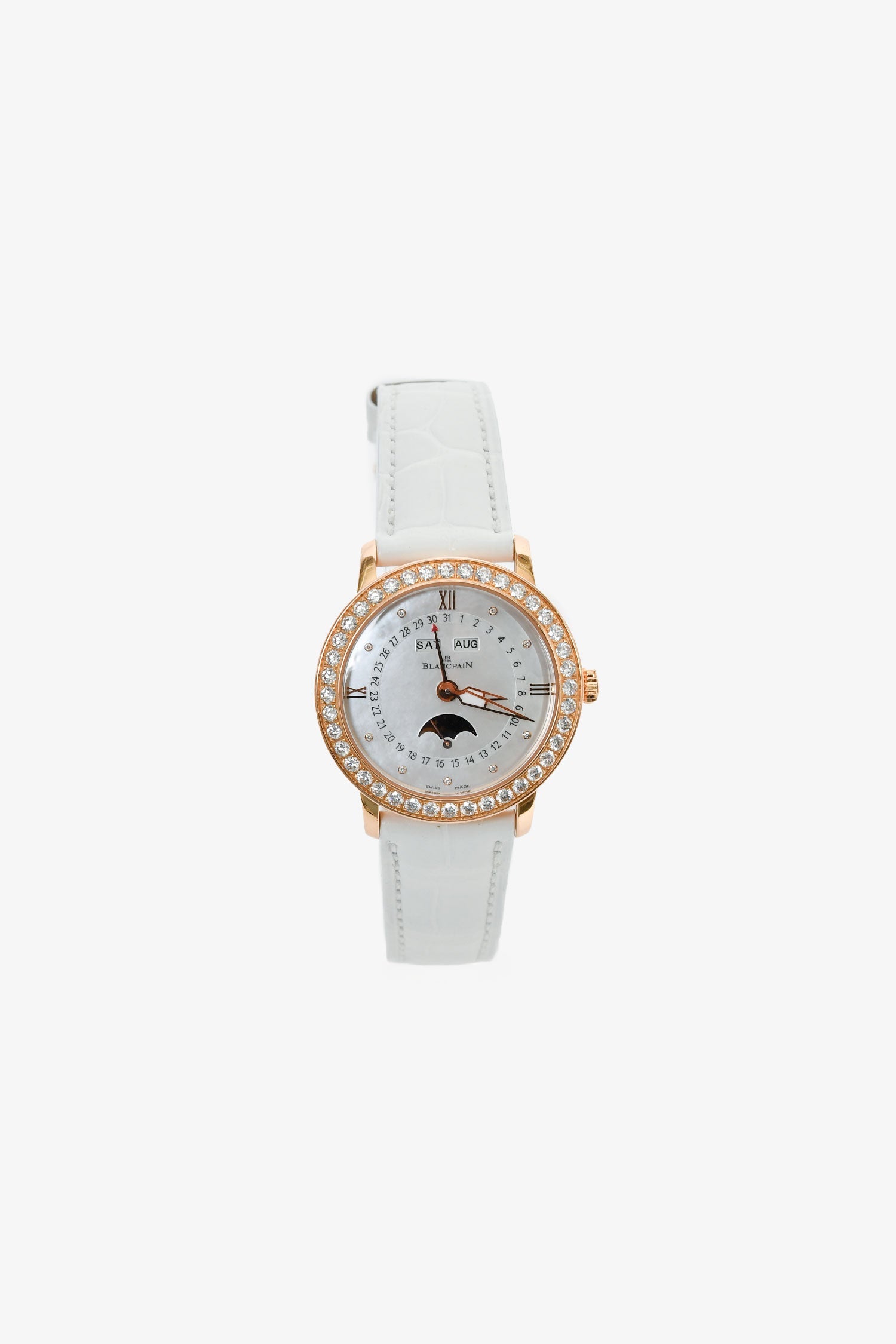 Blancpain 18K Rose Gold/Mother of Pearl/Diamond Set Quantième Complet 35m Watch