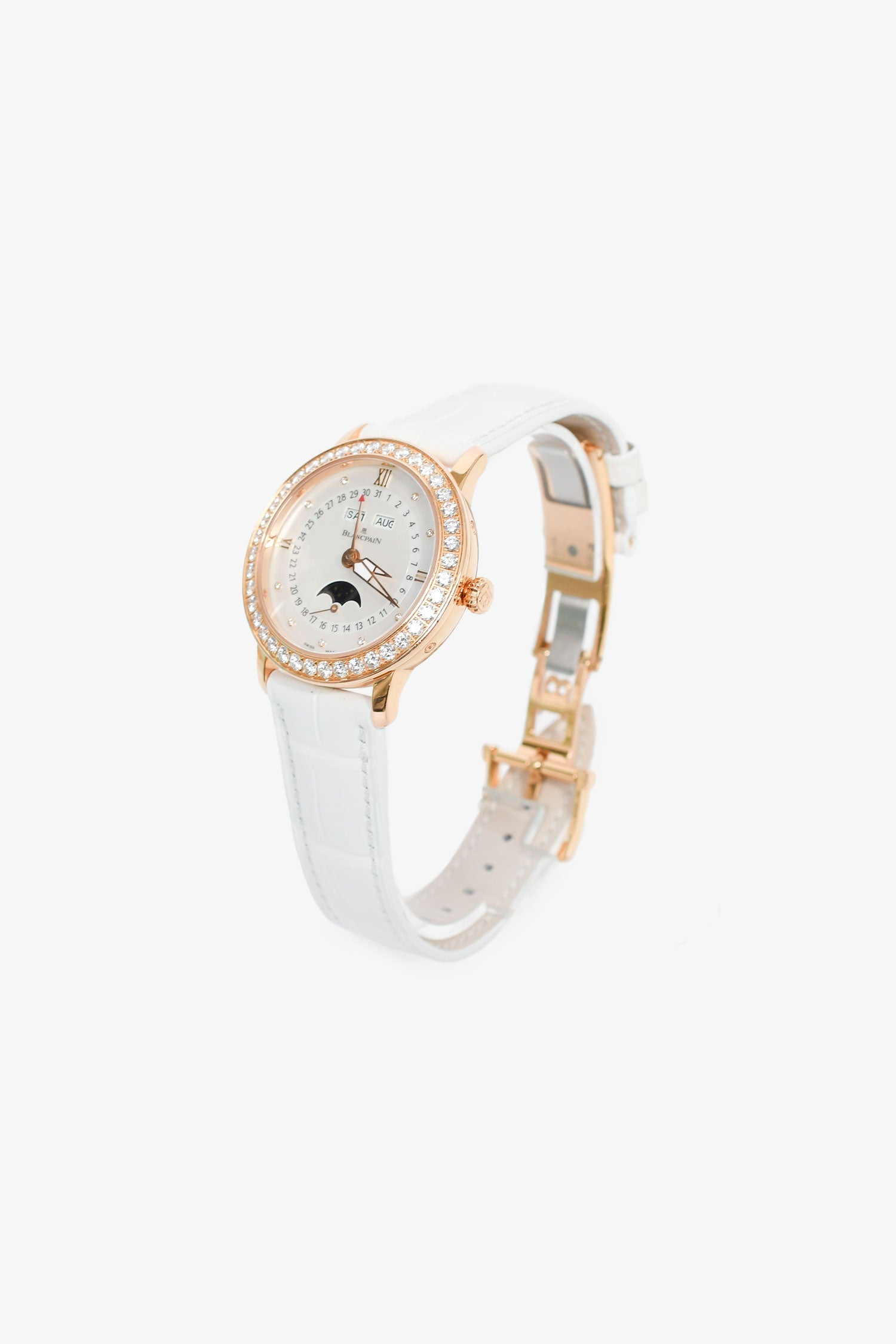 Blancpain 18K Rose Gold/Mother of Pearl/Diamond Set Quantième Complet 35m Watch