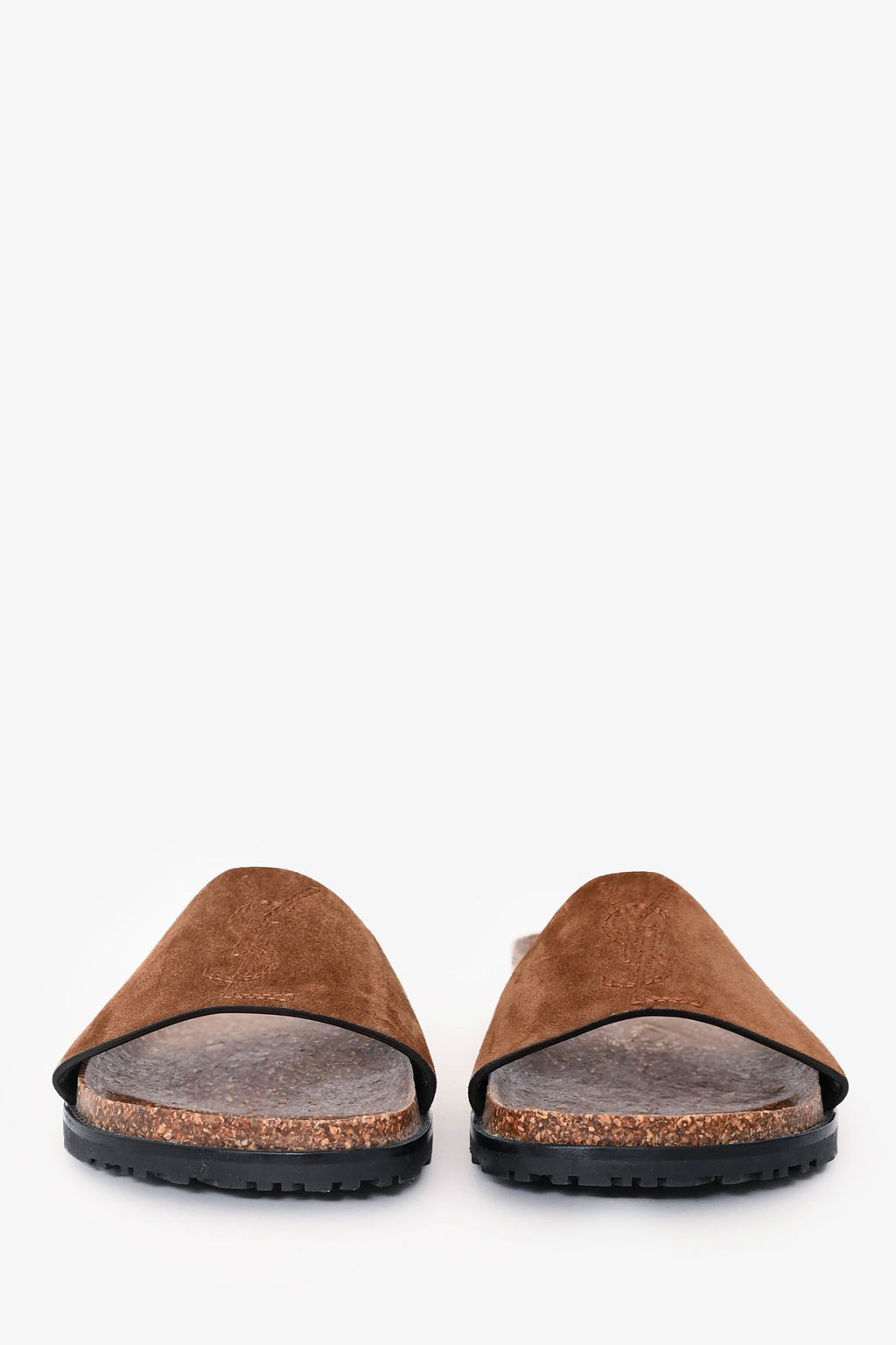 Saint Laurent Brown Suede Logo Embroidered Sandals Size 39