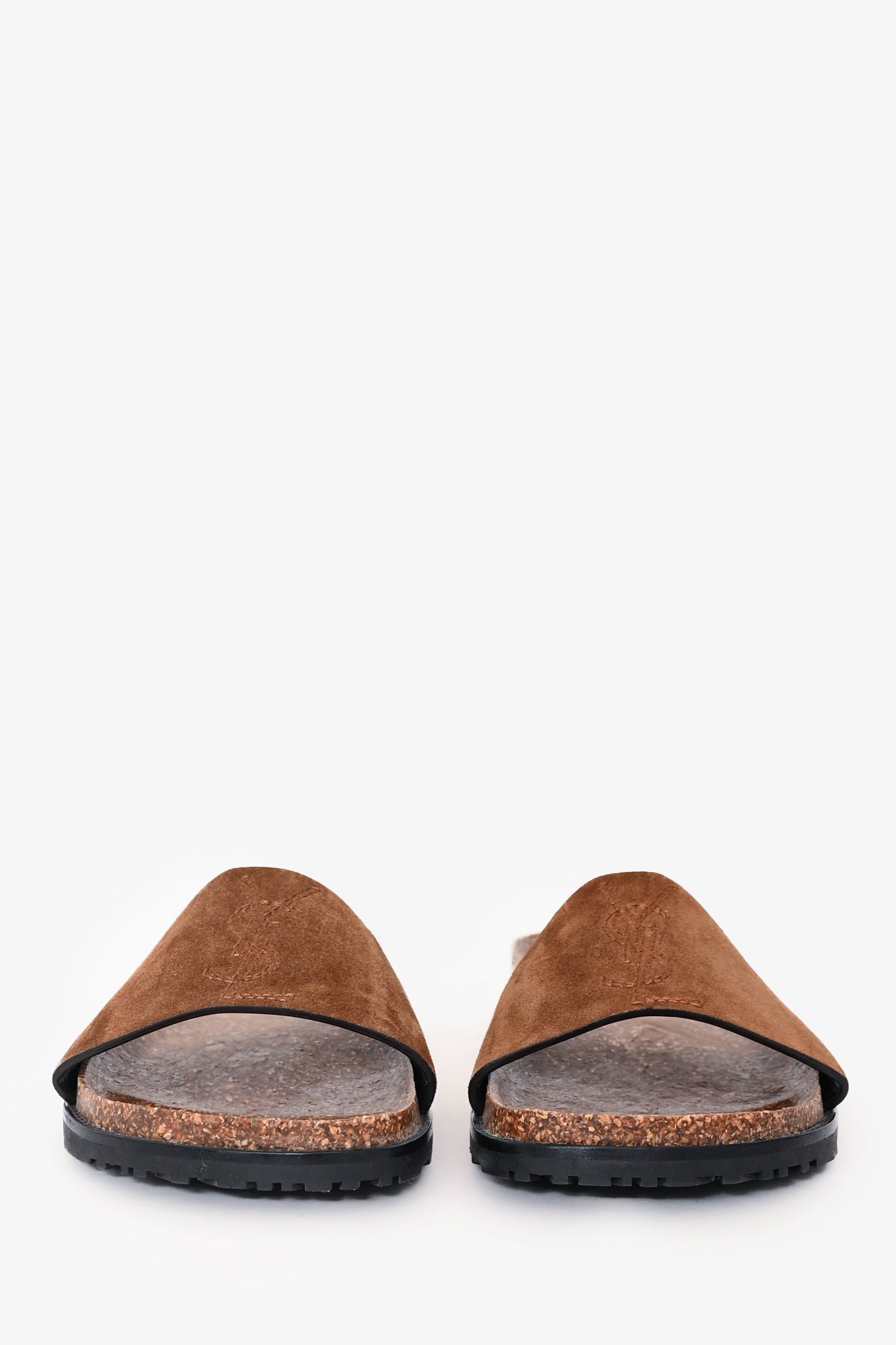 Saint Laurent Brown Suede Logo Embroidered Sandals Size 39