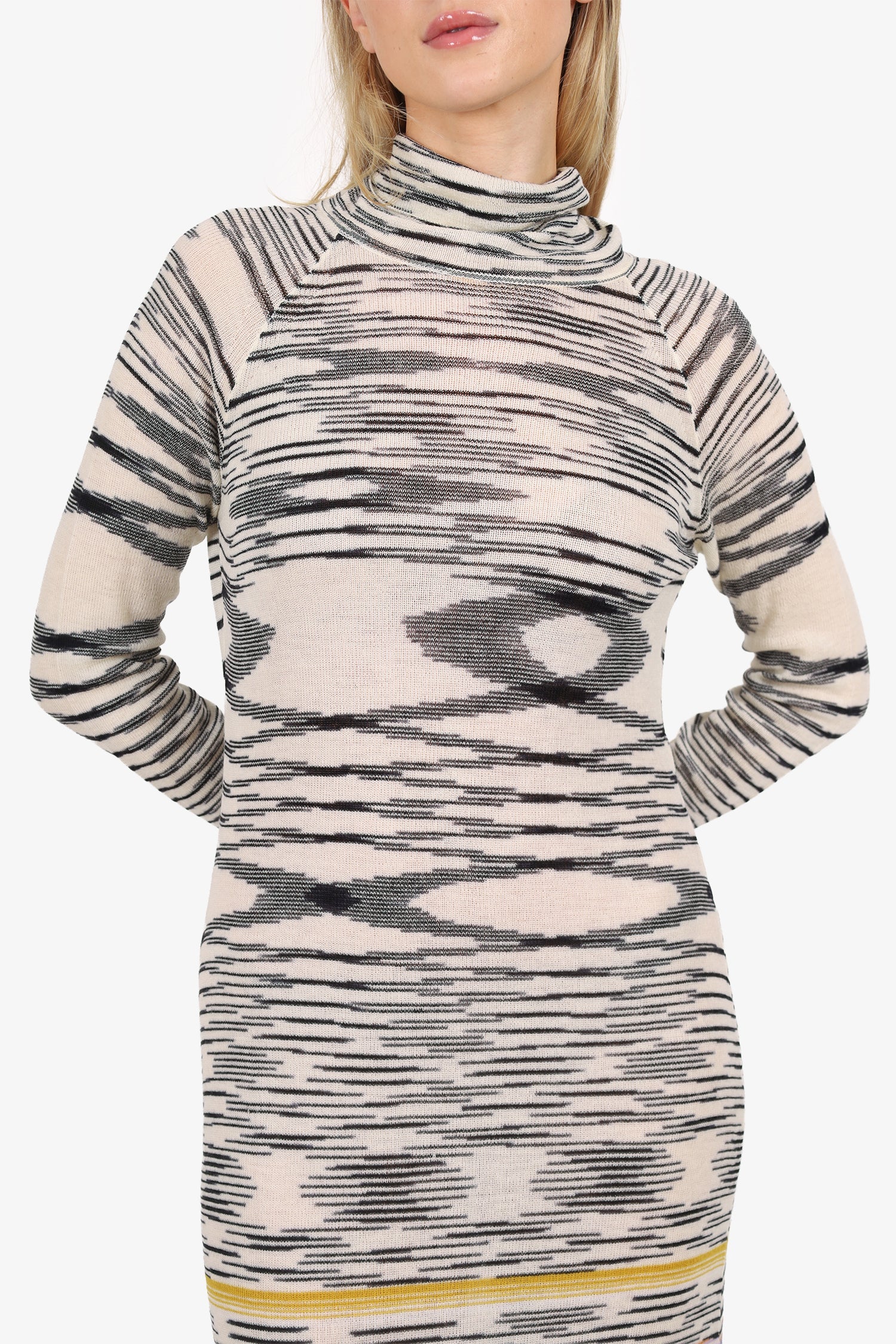 Missoni Black/White Wool Turtleneck Long Sleeve Maxi Dress Size 42