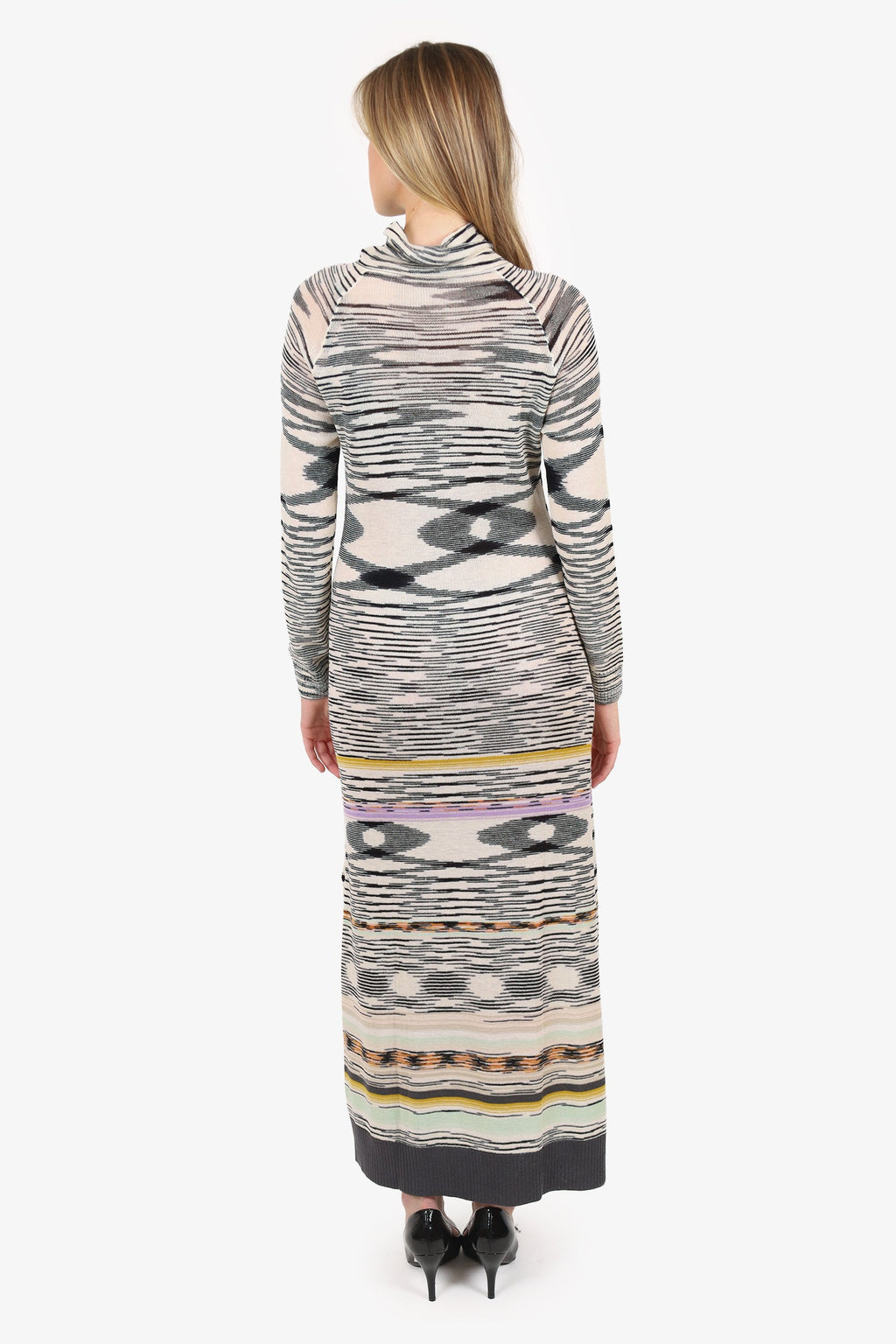 Missoni Black/White Wool Turtleneck Long Sleeve Maxi Dress Size 42