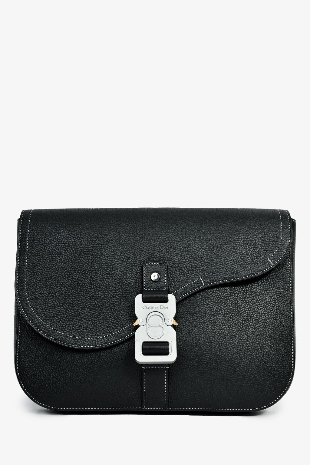 Christian Dior Black Grained Leather Saddle Pouch Mens