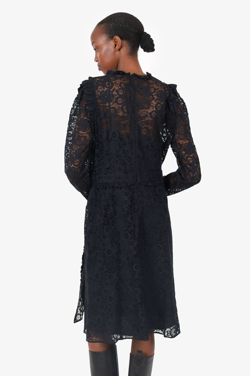 Altuzarra Black Lace Ruffle Detail L/S Dress Size 46