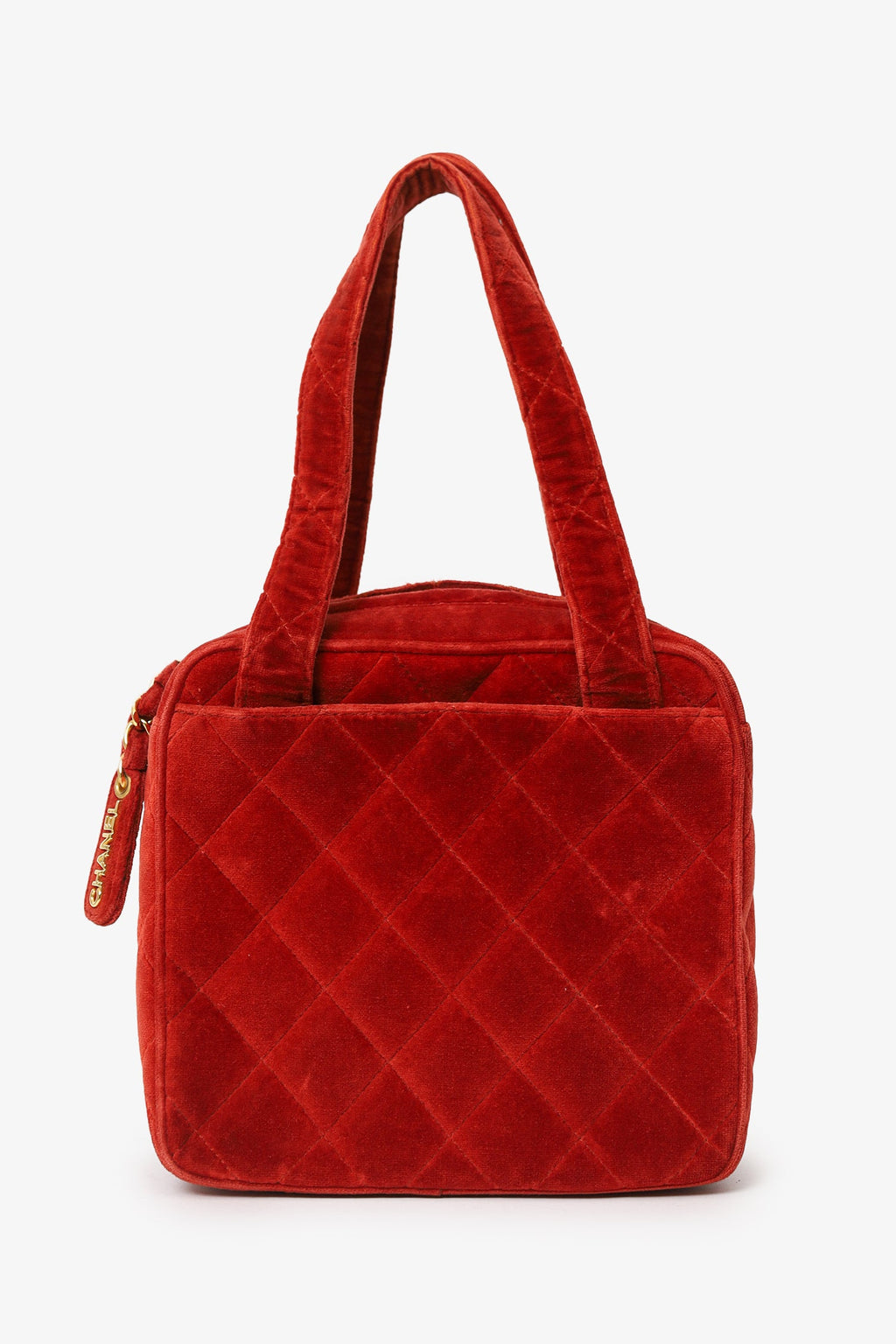 Pre-Loved Chanel™ 1996-97 Red Velvet Quilted Mini Square Tote Bag