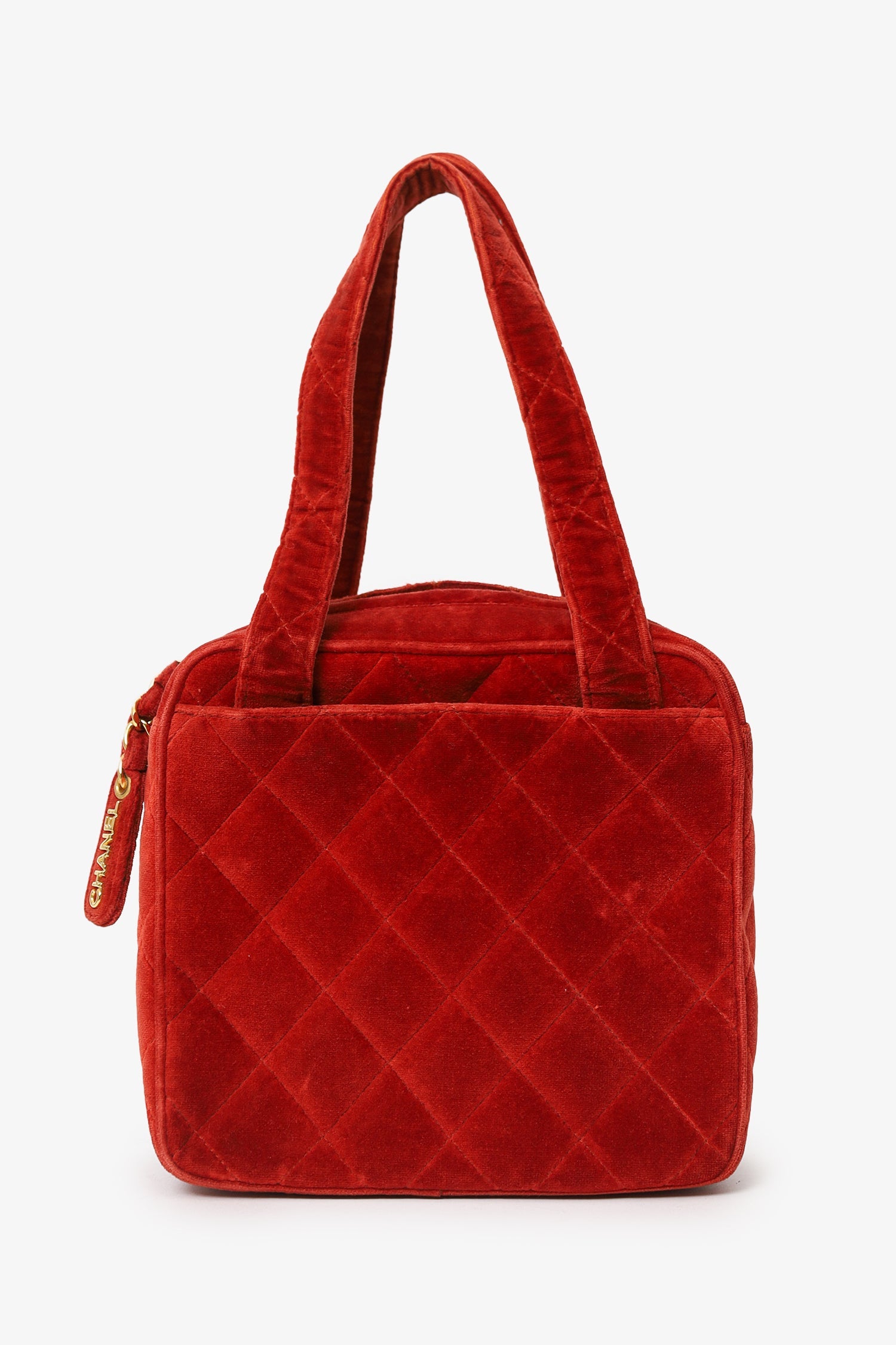 Pre-Loved Chanel™ 1996-97 Red Velvet Quilted Mini Square Tote Bag