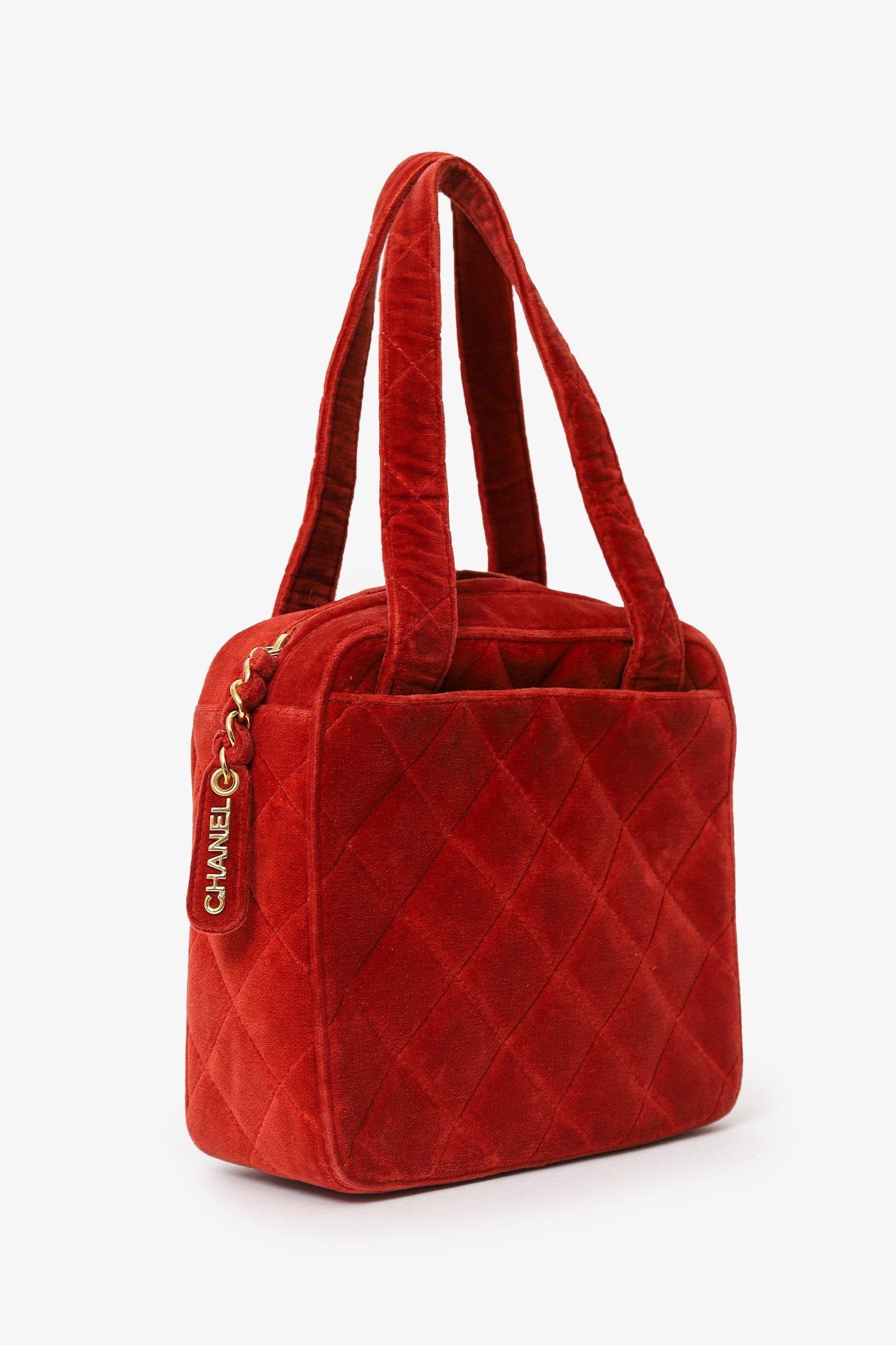 Pre-Loved Chanel™ 1996-97 Red Velvet Quilted Mini Square Tote Bag