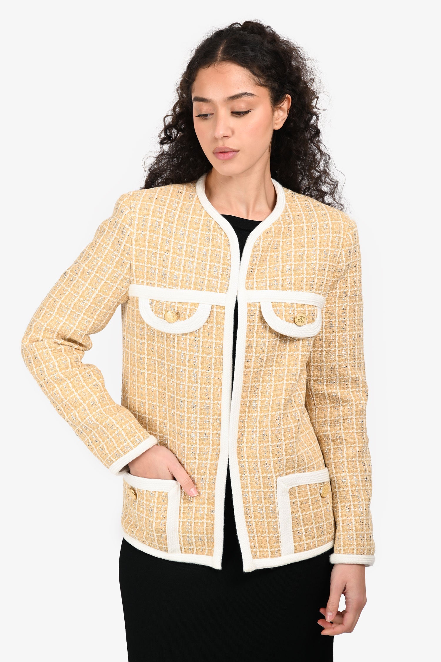Sandro Gold/Silver Metallic Tween Button Down Jacket Size 36