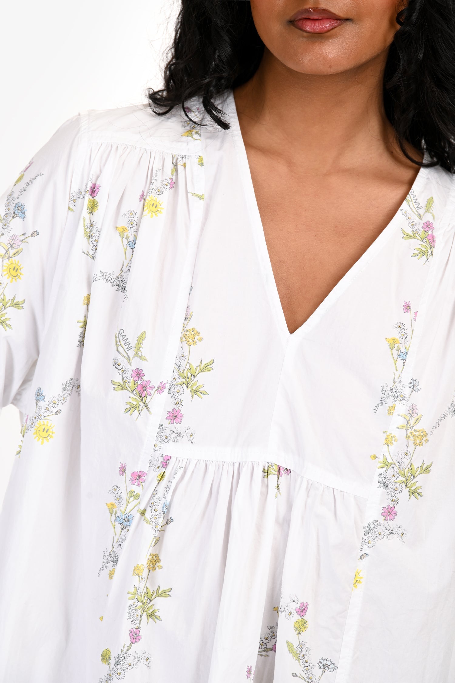 Ganni White Cotton Floral Oversized Midi Dress Size 36