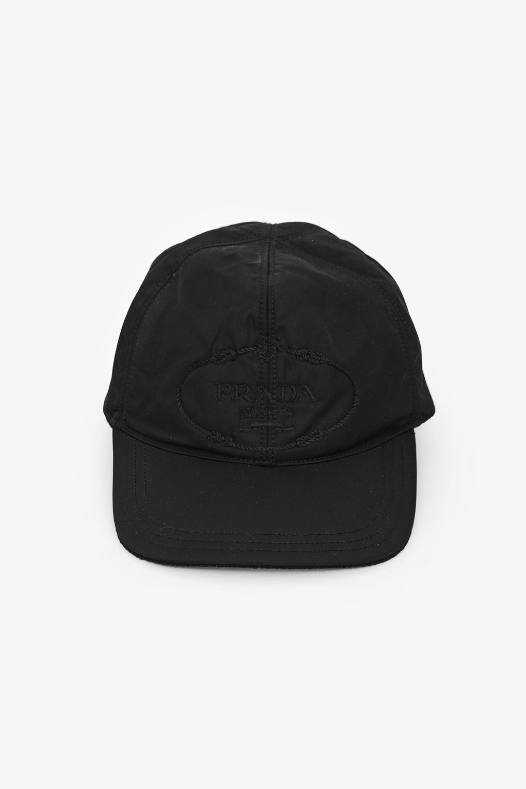 Prada Black Nylon/Wool Logo Embroidered Cap Size L