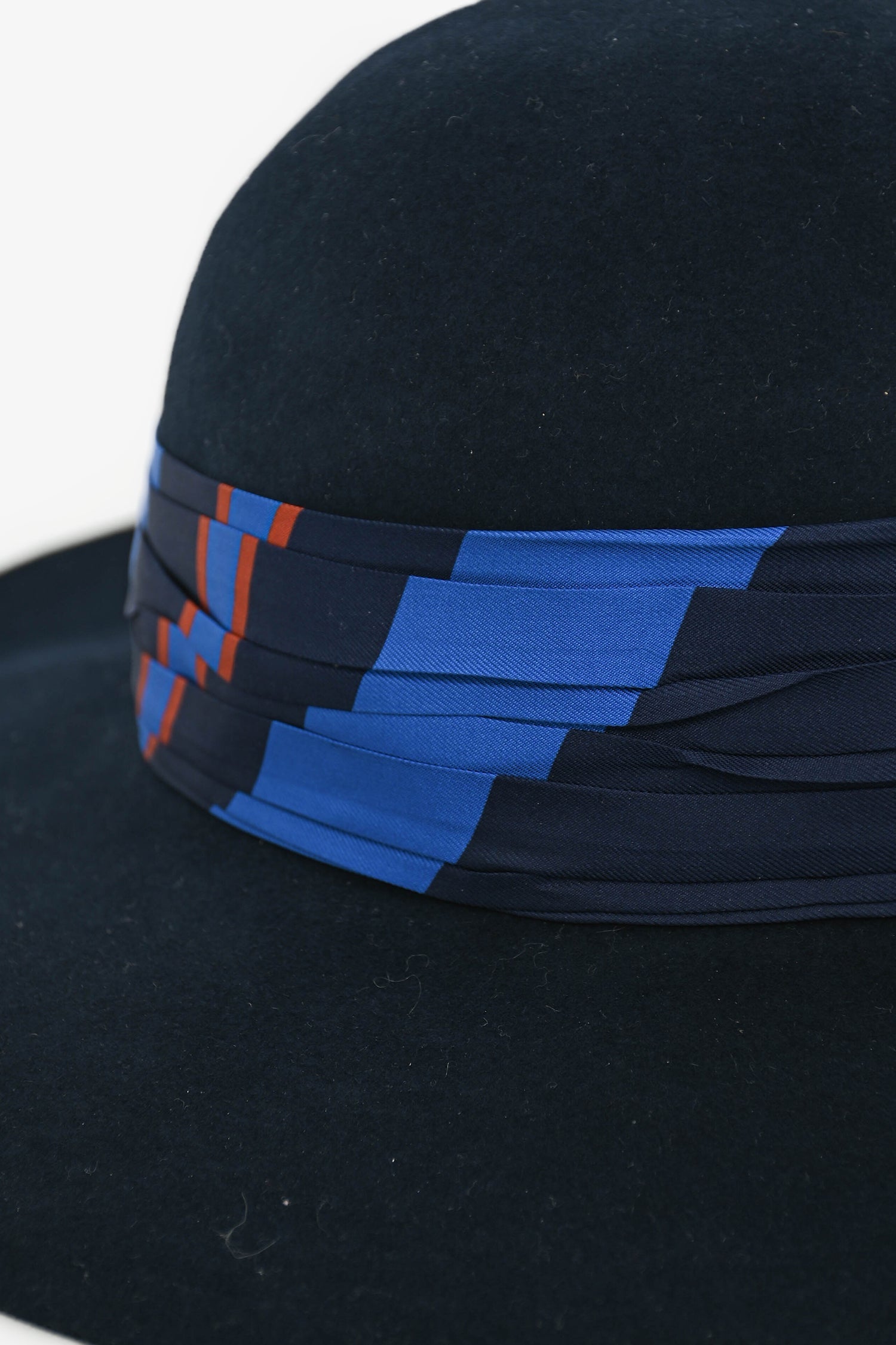 Hermès Navy Silk Scarf Embellished Hat Size 58