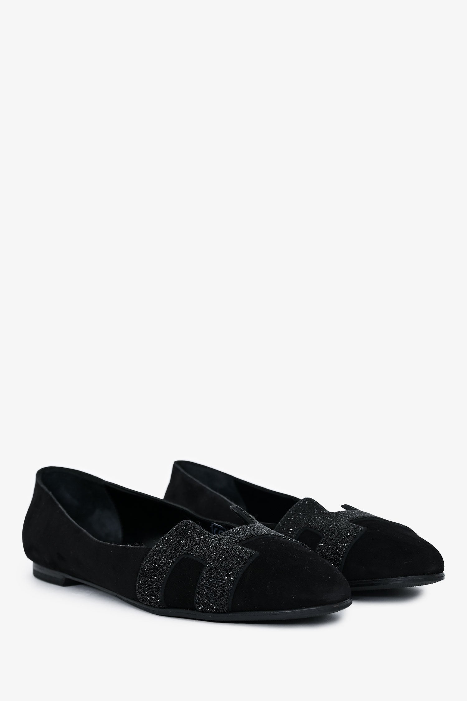 Hermès Black Suede Leather Crystal Embellished H Logo Nice Flats Size 40