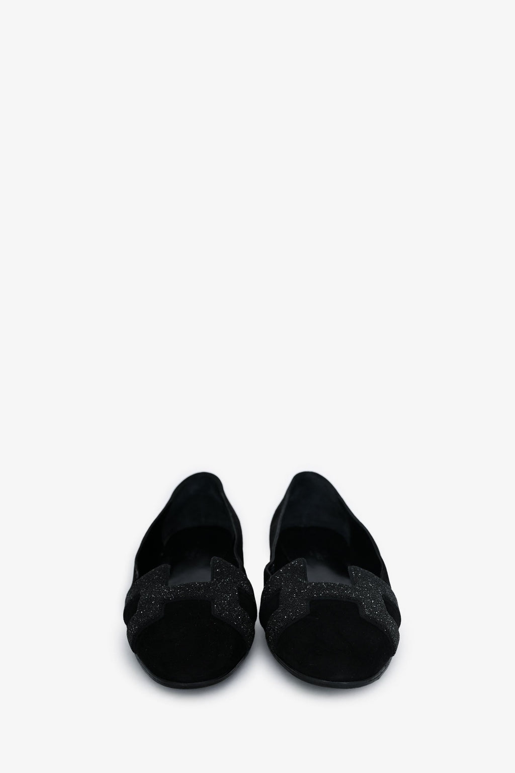 Hermès Black Suede Leather Crystal Embellished H Logo Nice Flats Size 40
