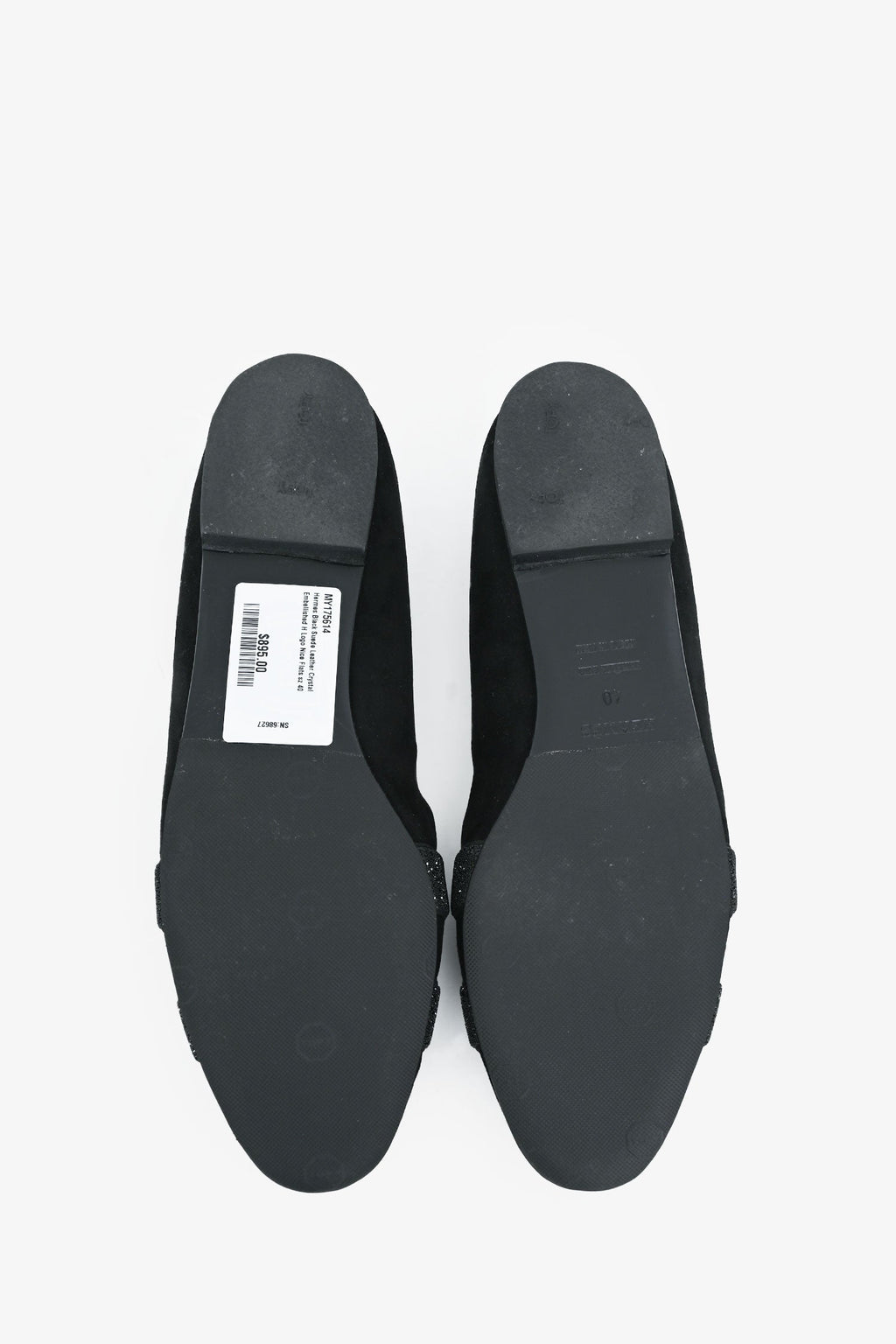 Hermès Black Suede Leather Crystal Embellished H Logo Nice Flats Size 40